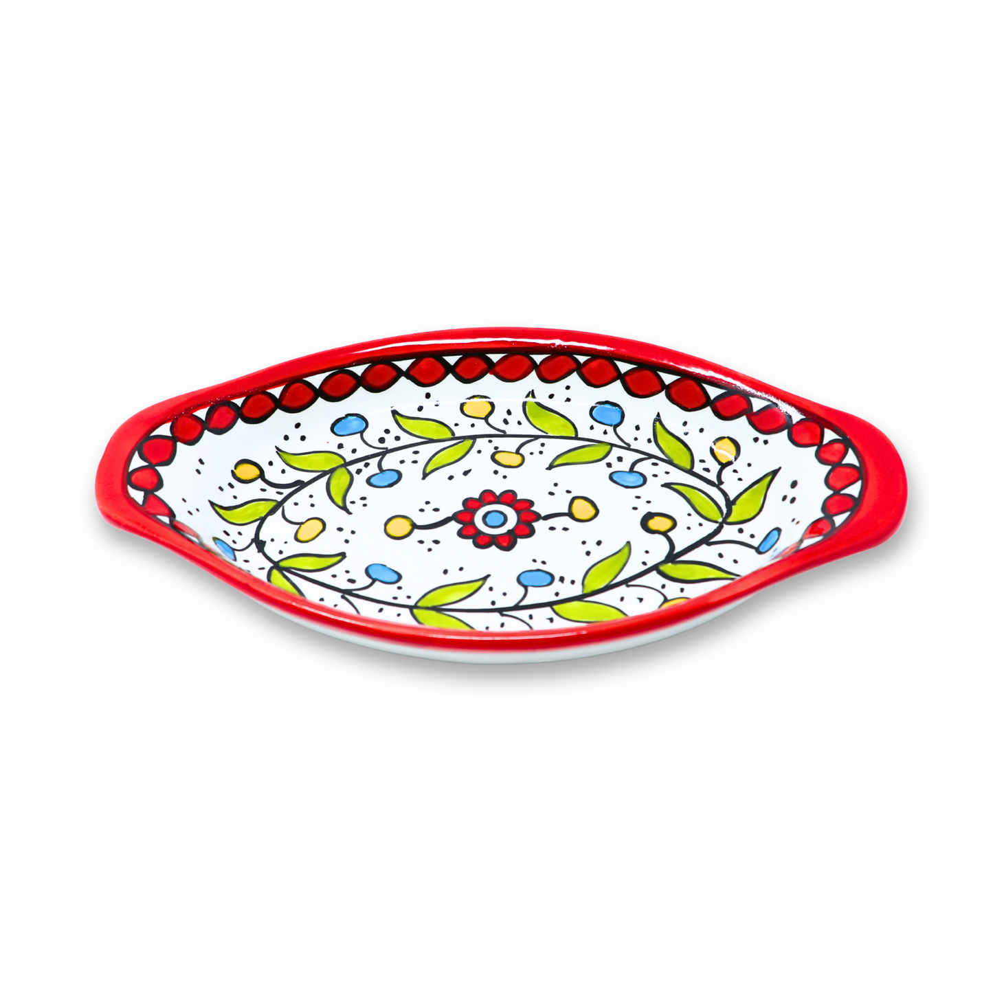 Handmade Ceramic Serving Platter with Handle, Oval, 26x14 cm