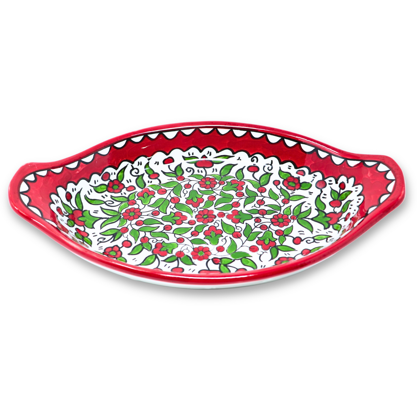 Handmade Ceramic Serving Platter with Handle, Oval, 29x17 cm