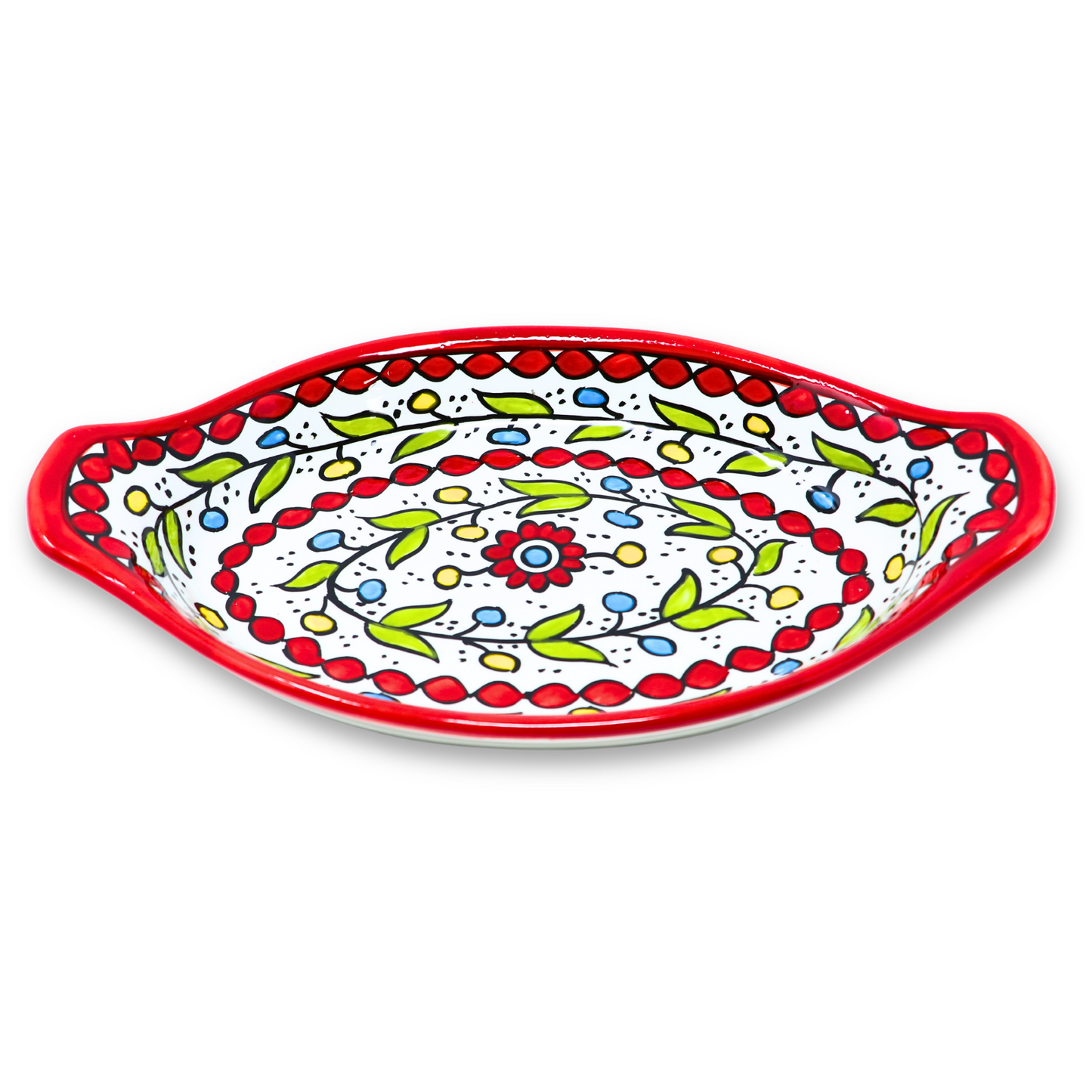 Handmade Ceramic Serving Platter with Handle, Oval, 29x17 cm