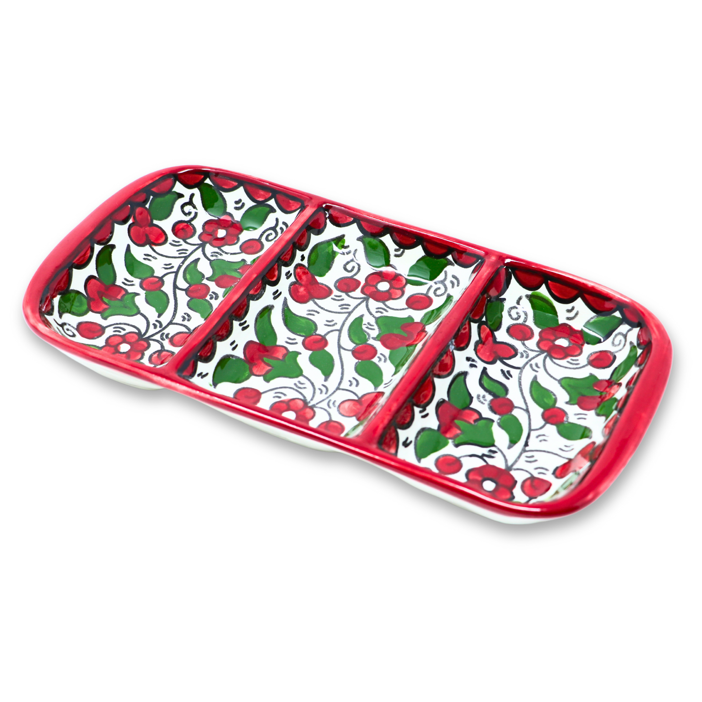Handmade Ceramic Three-Section Appetizer Plate 26x13 cm