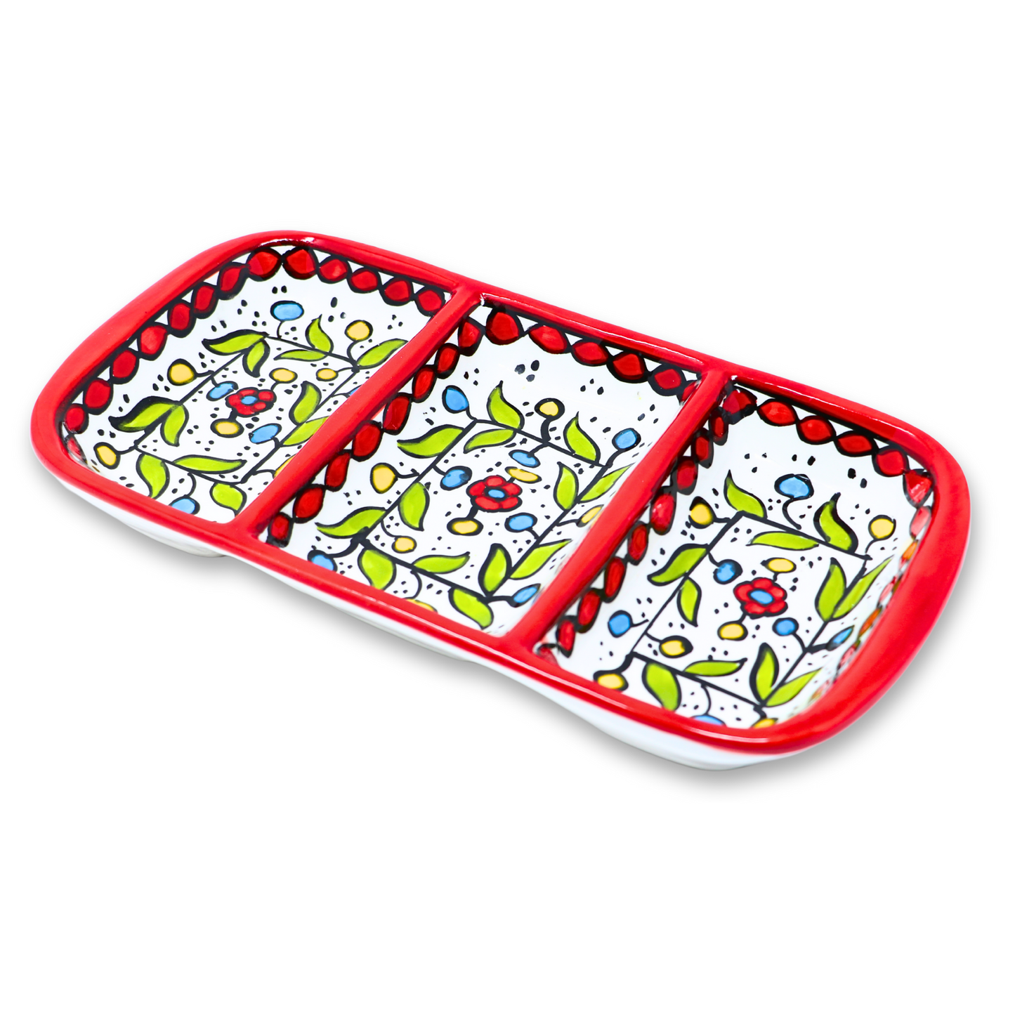 Handmade Ceramic Three-Section Appetizer Plate 26x13 cm