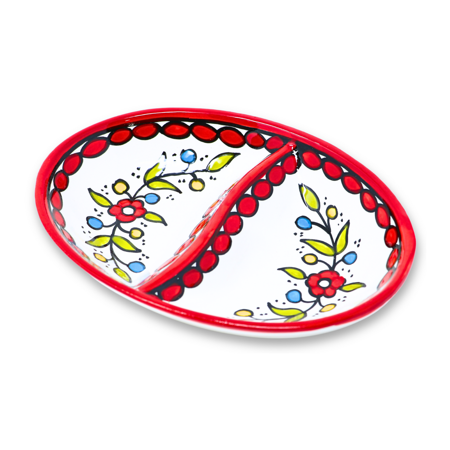 Handmade Ceramic Two-Section Appetizer Plate, Oval, 20x14 cm