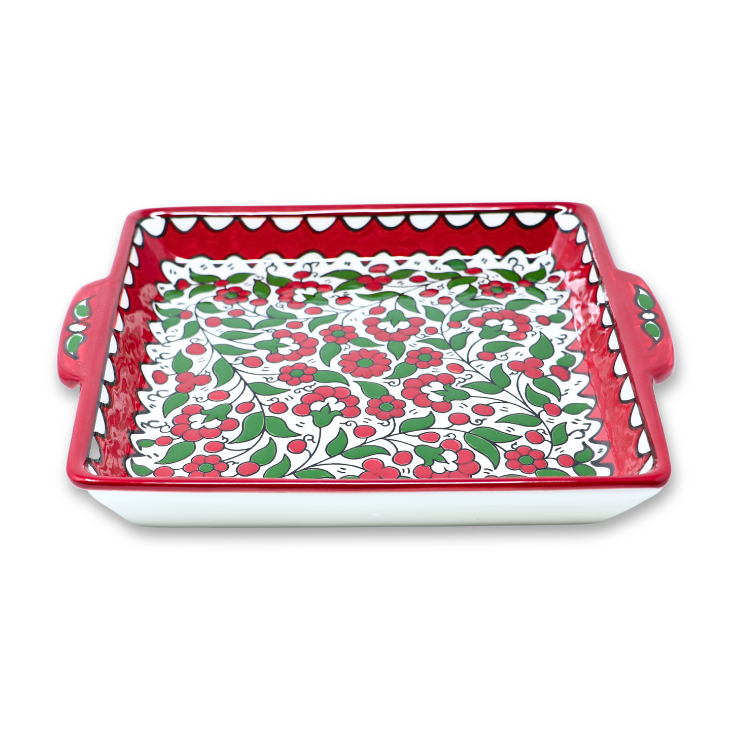 Handmade Ceramic Serving Platter with Handle, Square, 27 cm