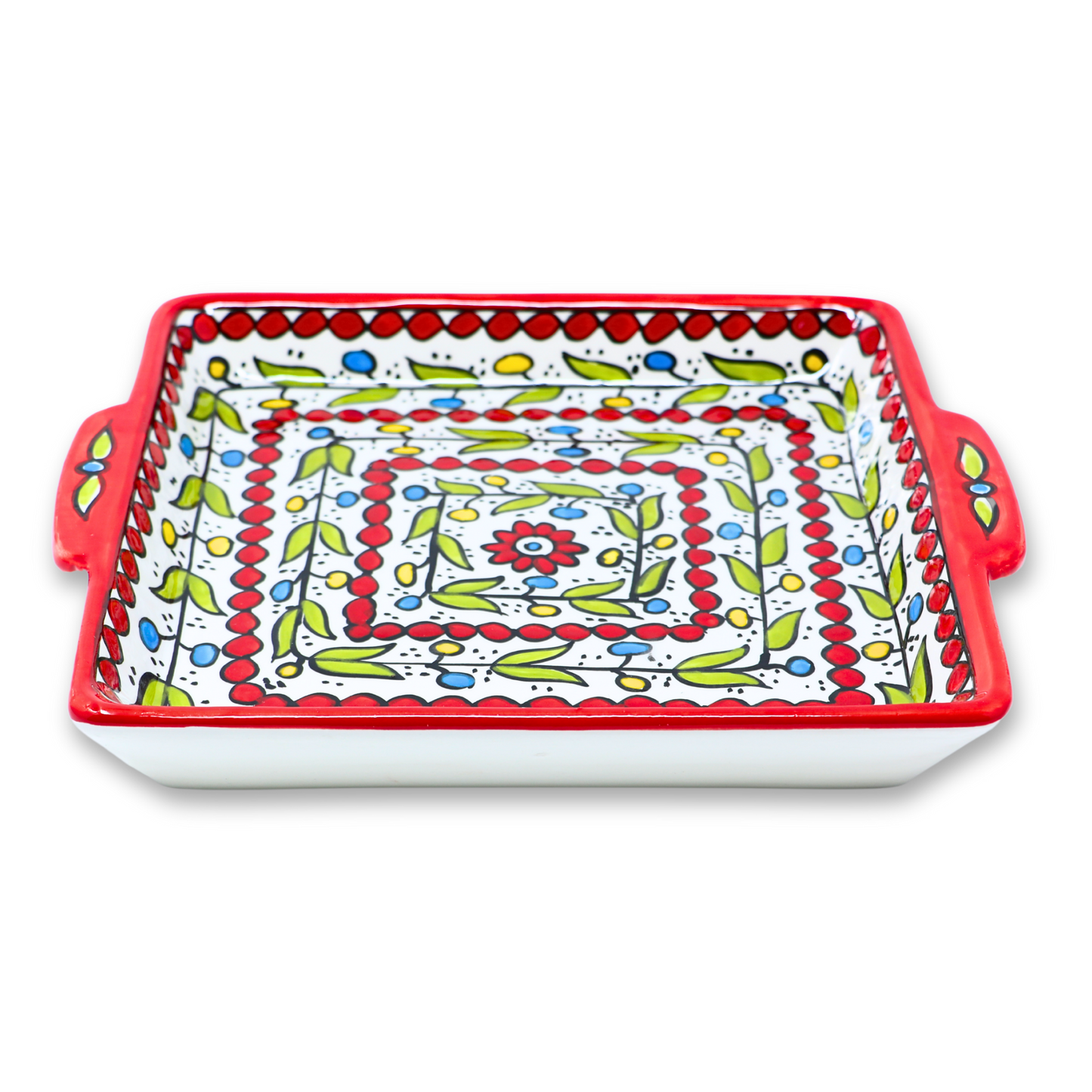 Handmade Ceramic Serving Platter with Handle, Square, 27 cm