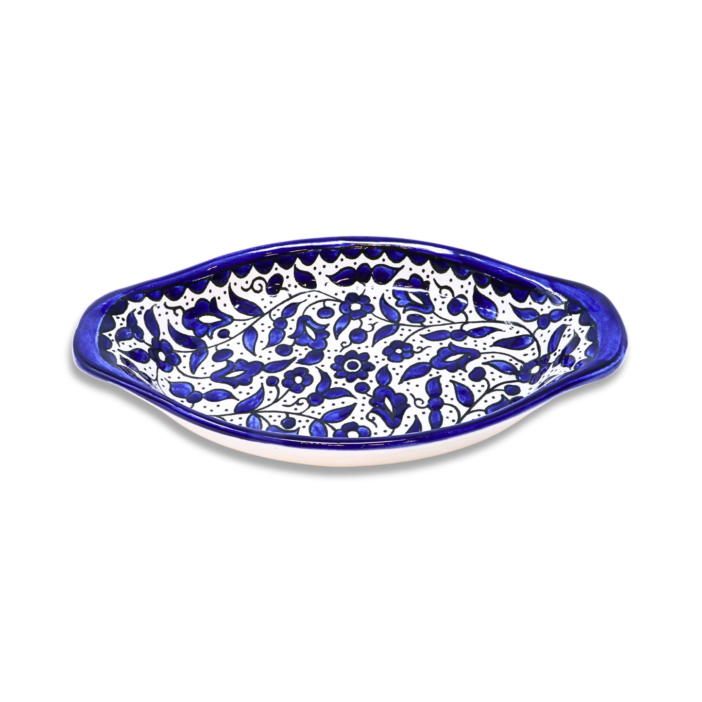 Handmade Ceramic Serving Platter with Handle, Oval, 26x14 cm