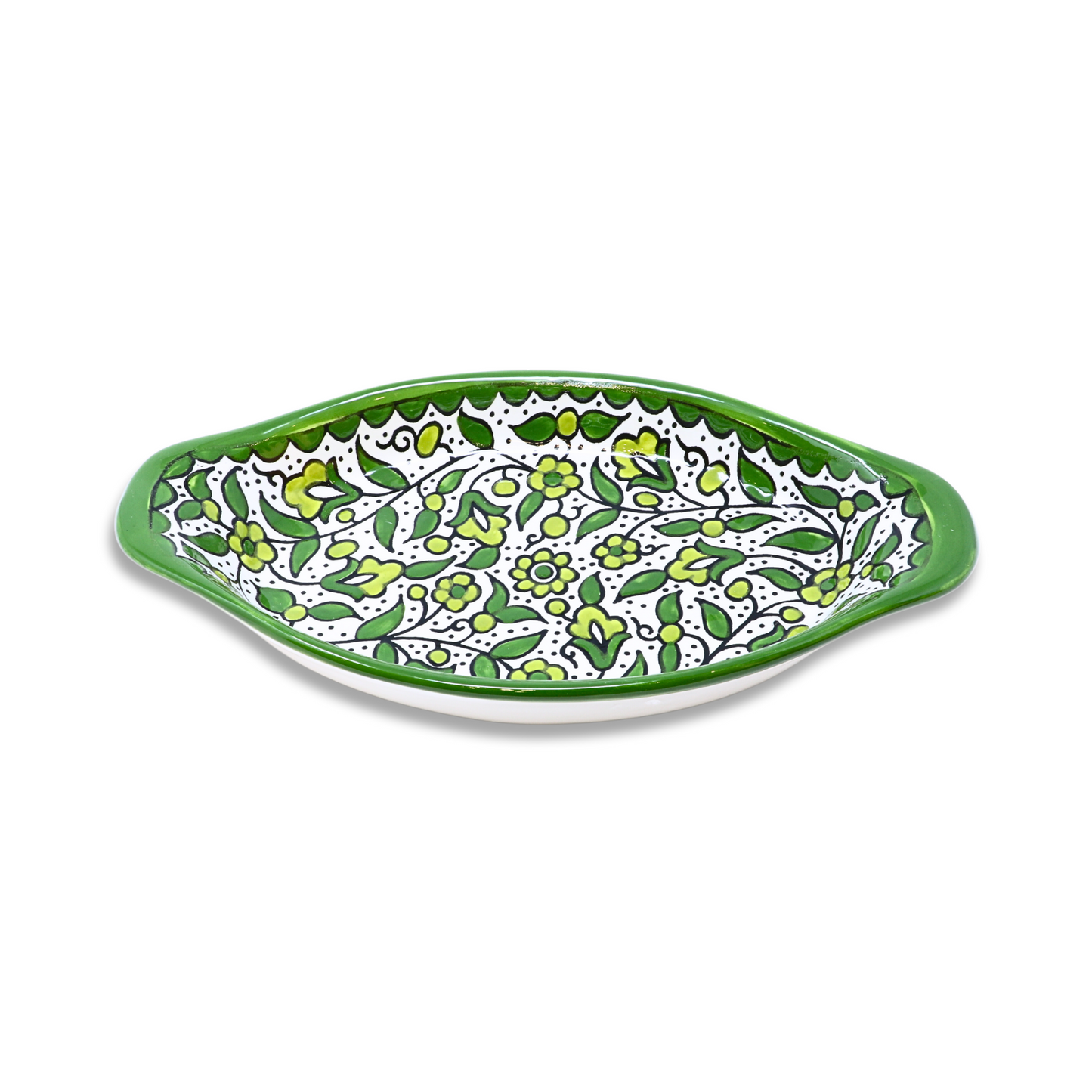 Handmade Ceramic Serving Platter with Handle, Oval, 26x14 cm