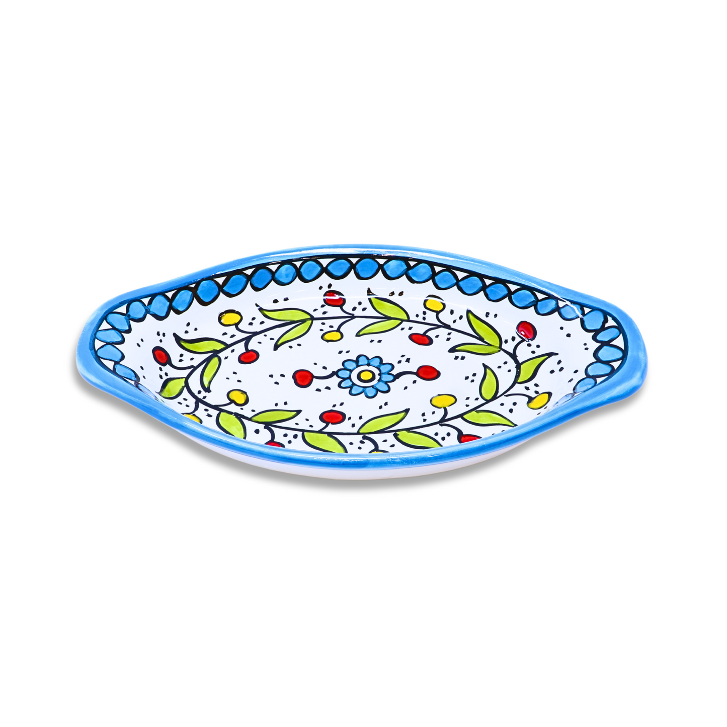 Handmade Ceramic Serving Platter with Handle, Oval, 26x14 cm