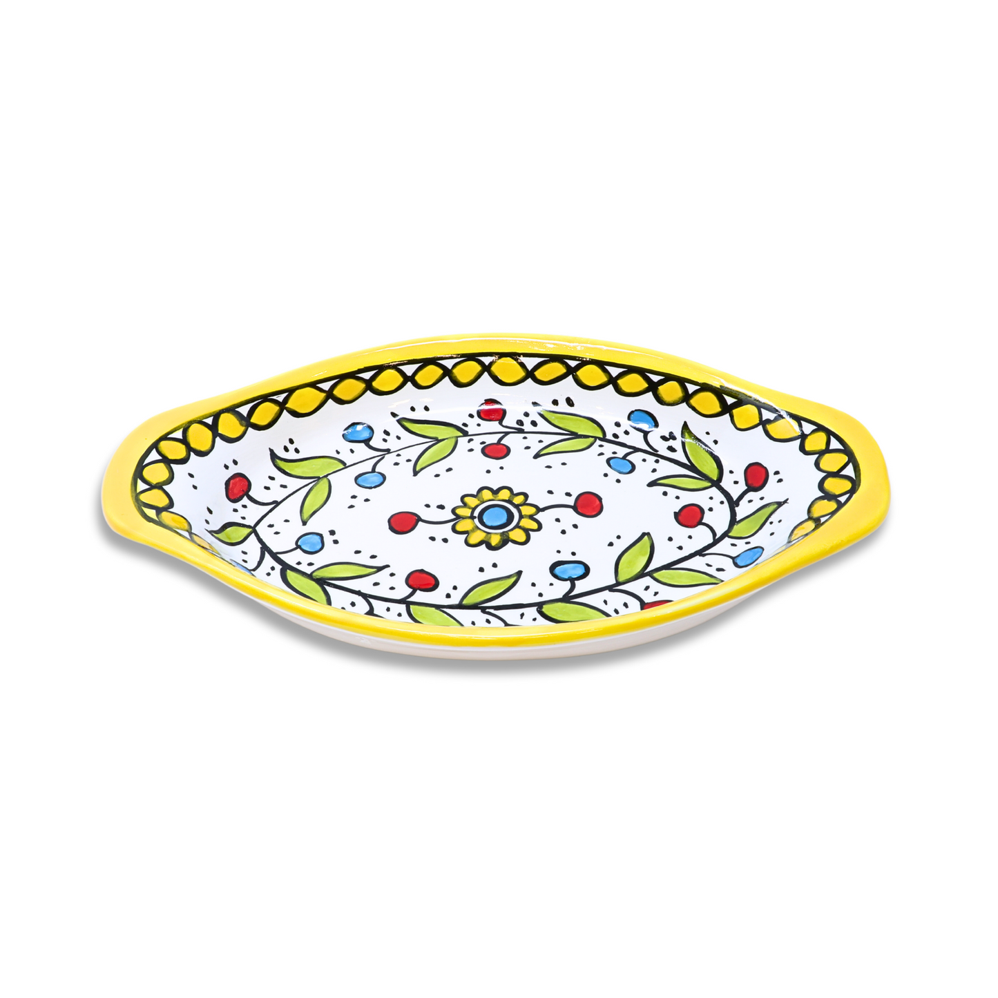 Handmade Ceramic Serving Platter with Handle, Oval, 26x14 cm