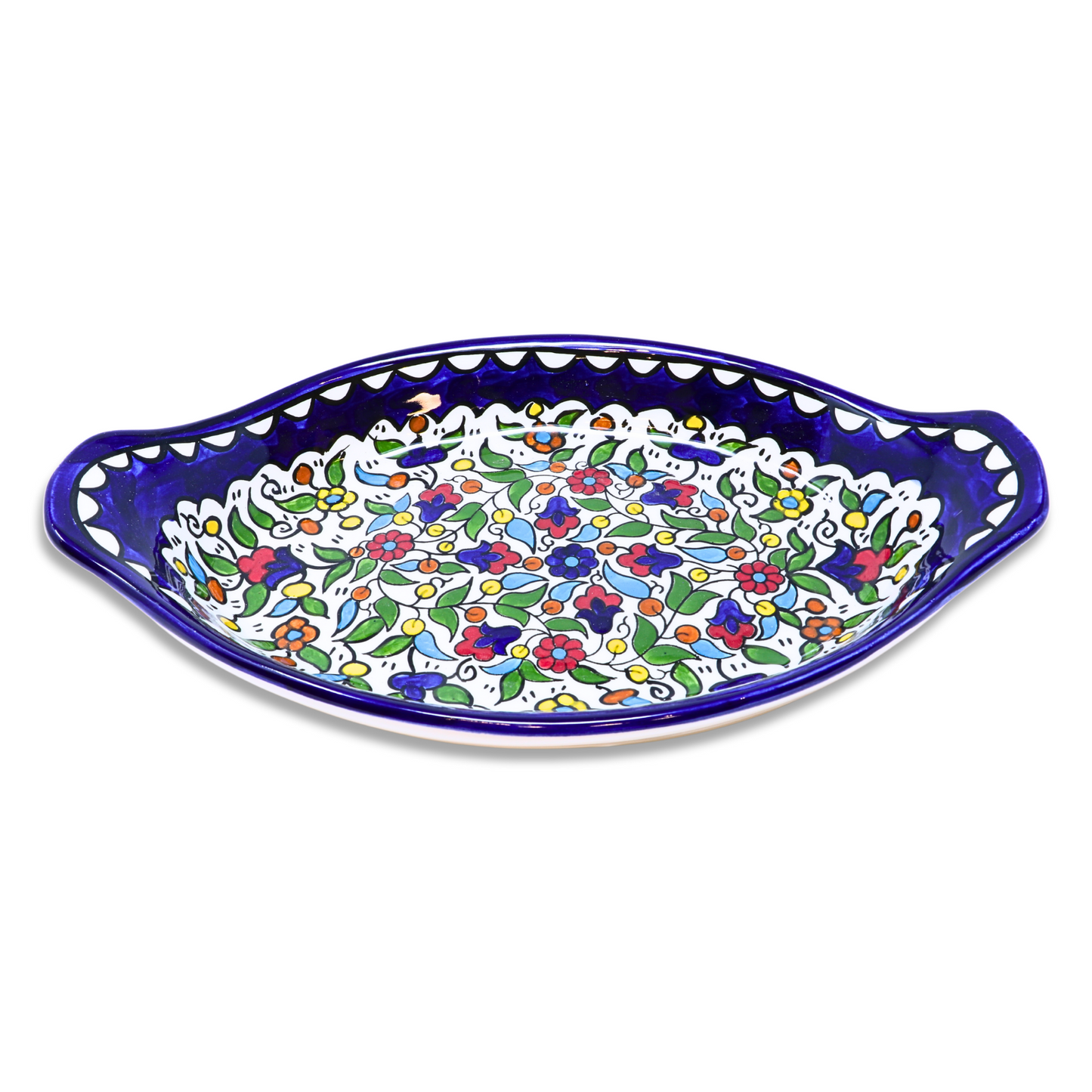 Handmade Ceramic Serving Platter with Handle, Oval, 29x17 cm