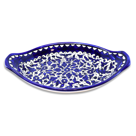 Handmade Ceramic Serving Platter with Handle, Oval, 29x17 cm