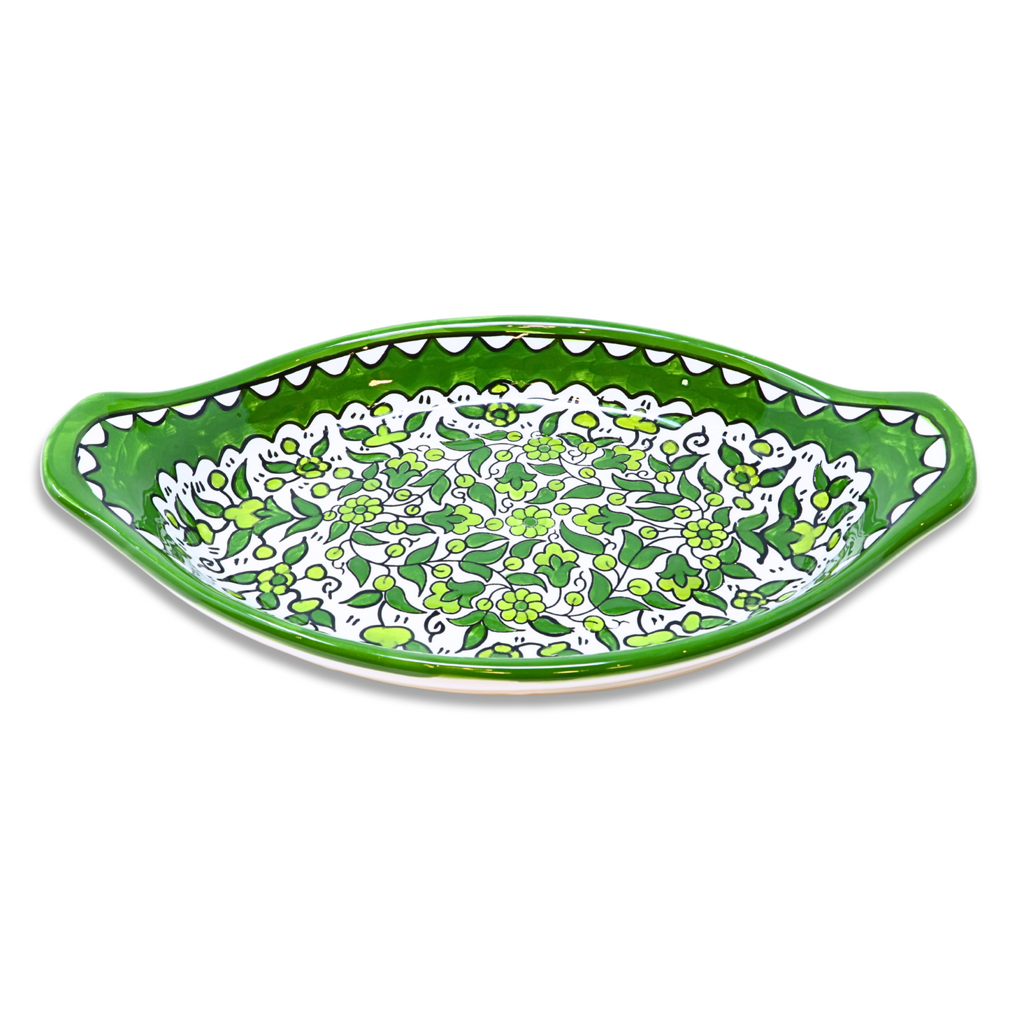 Handmade Ceramic Serving Platter with Handle, Oval, 29x17 cm