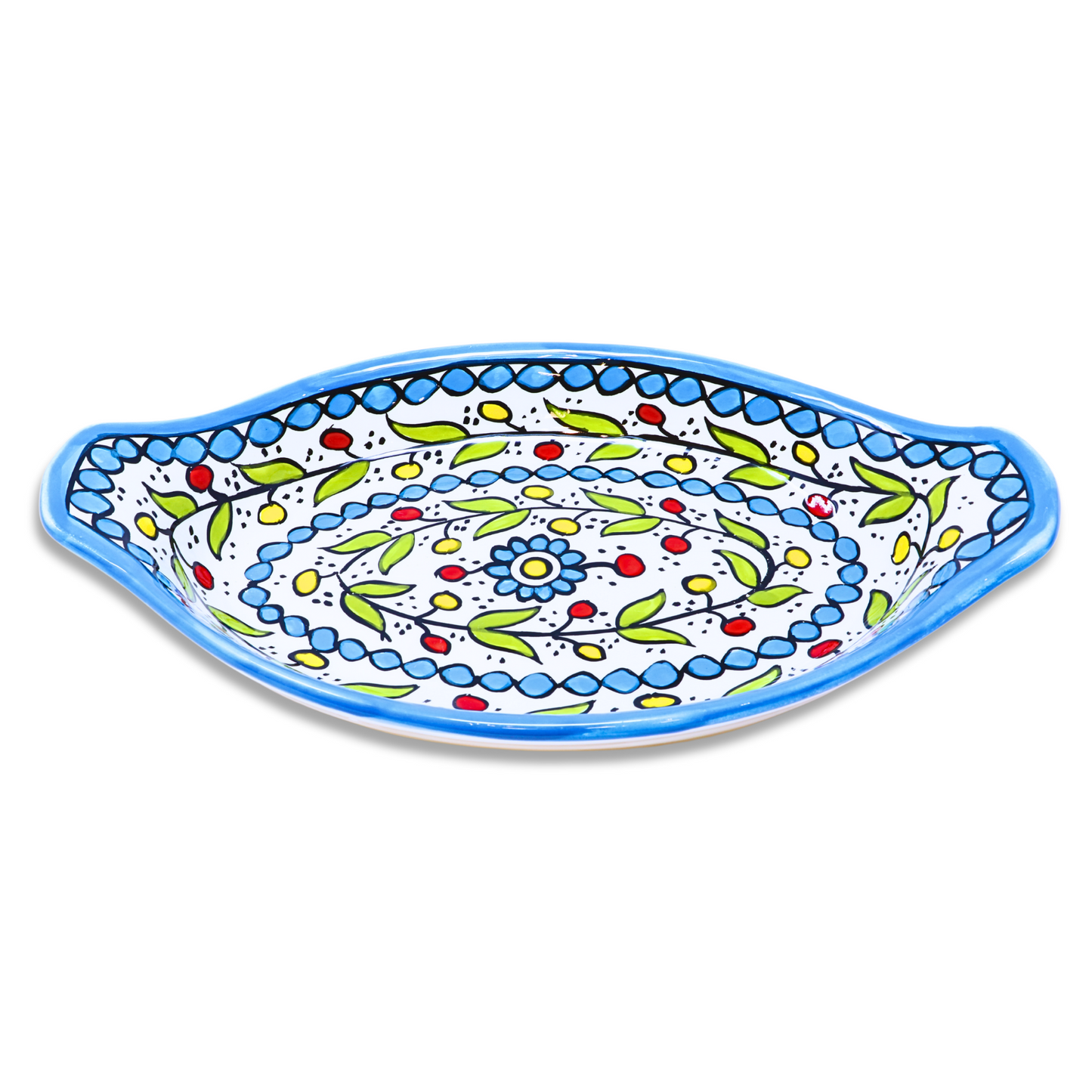 Handmade Ceramic Serving Platter with Handle, Oval, 29x17 cm