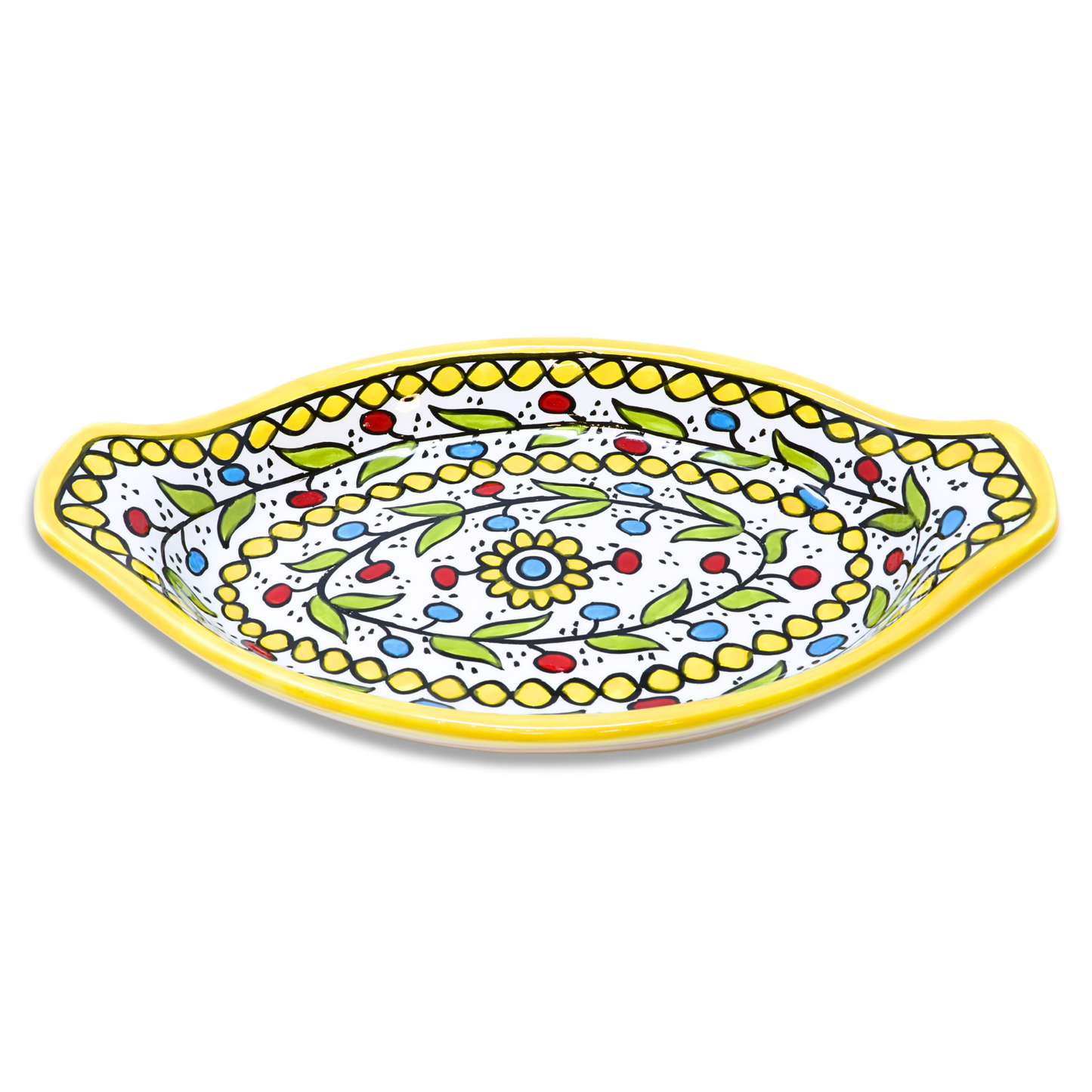 Handmade Ceramic Serving Platter with Handle, Oval, 29x17 cm