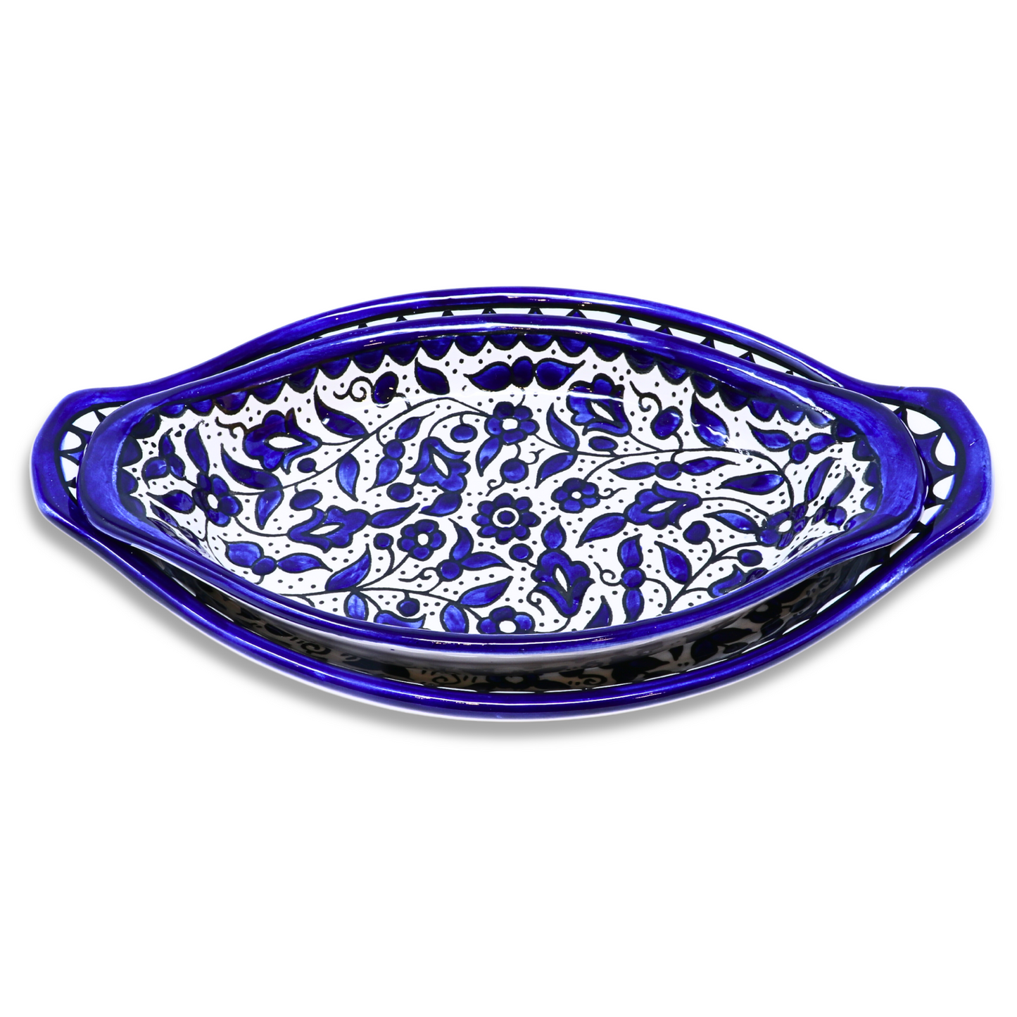 Handmade Ceramic Serving Platter with Handle, Oval, 26x14 cm