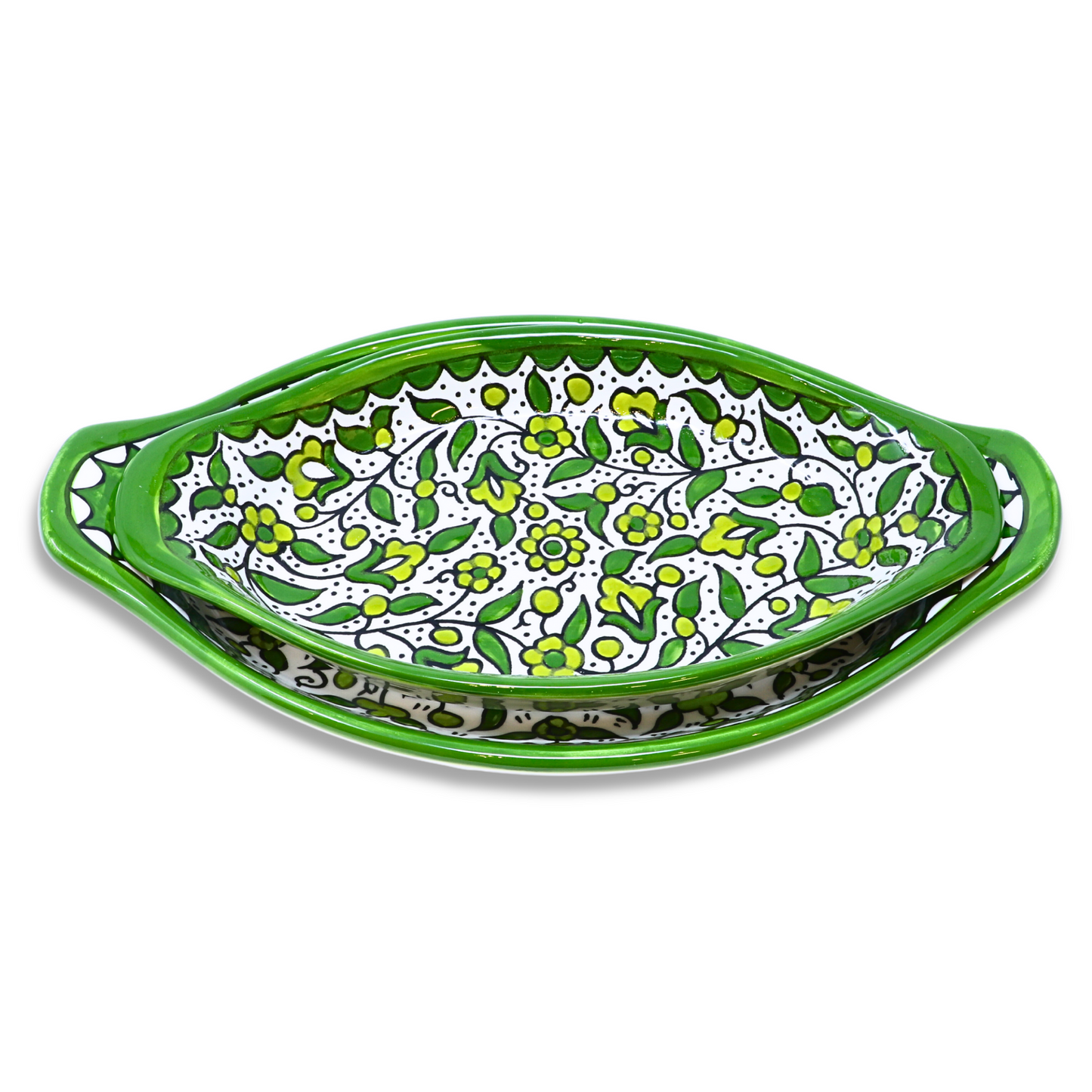 Handmade Ceramic Serving Platter with Handle, Oval, 29x17 cm