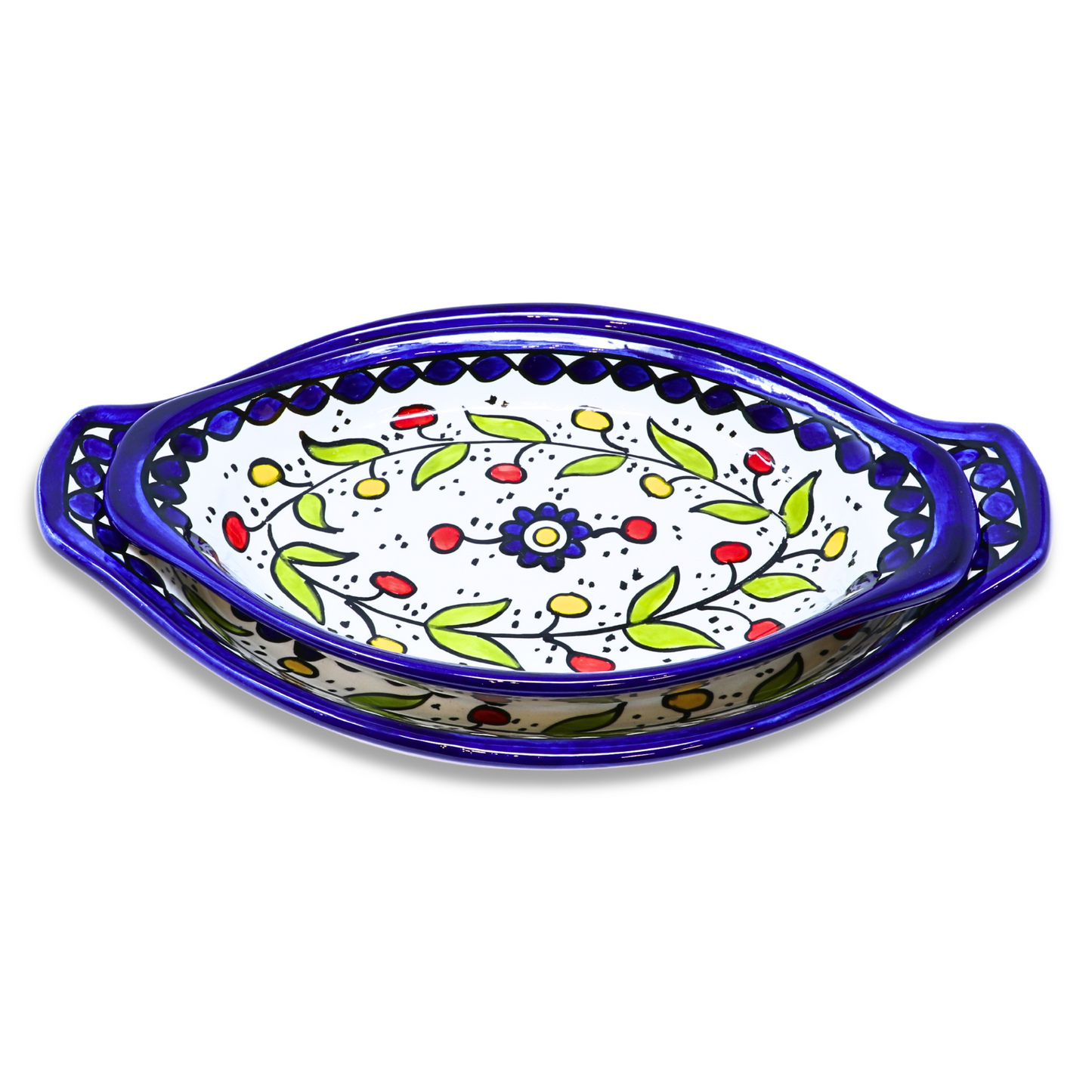 Handmade Ceramic Serving Platter with Handle, Oval, 26x14 cm