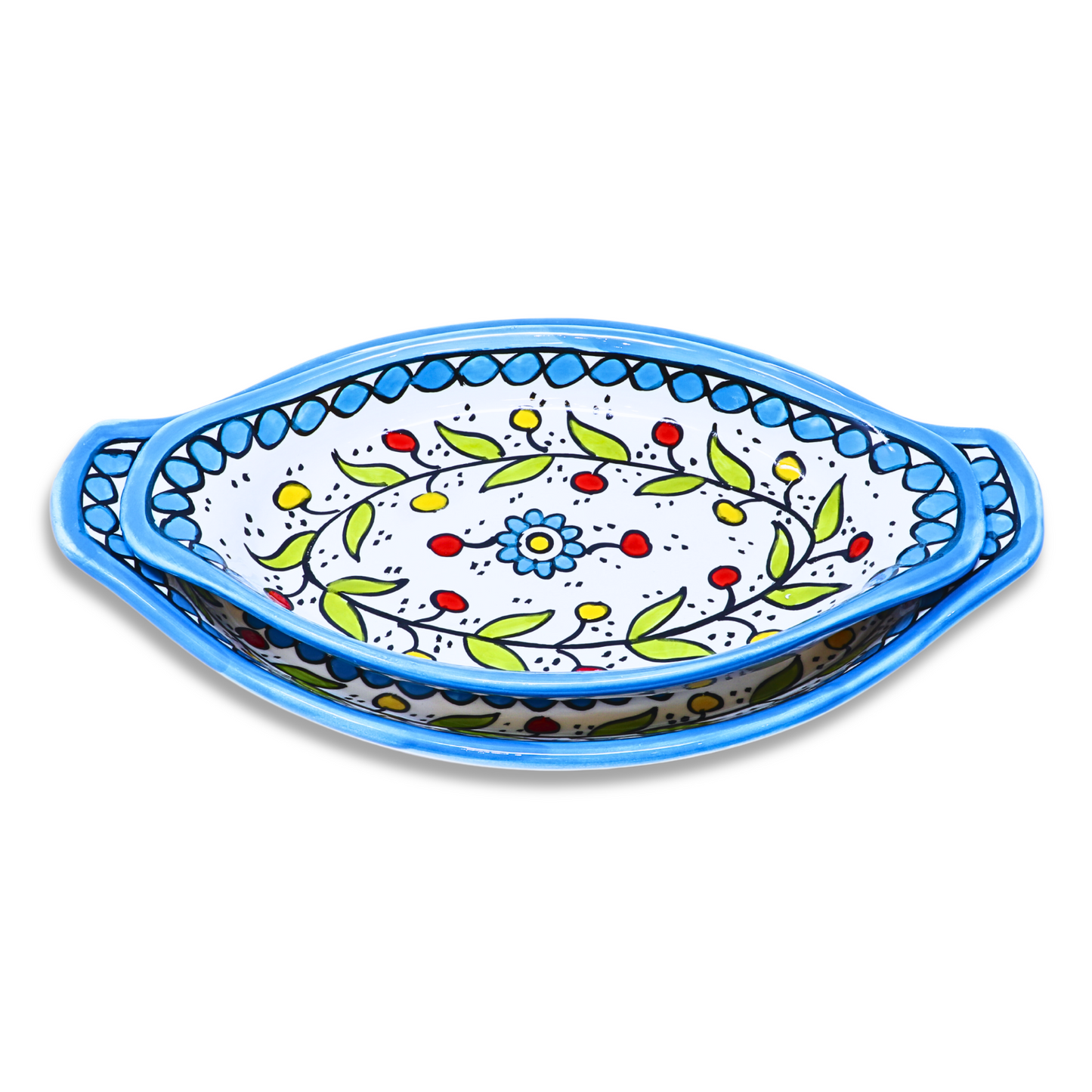 Handmade Ceramic Serving Platter with Handle, Oval, 29x17 cm
