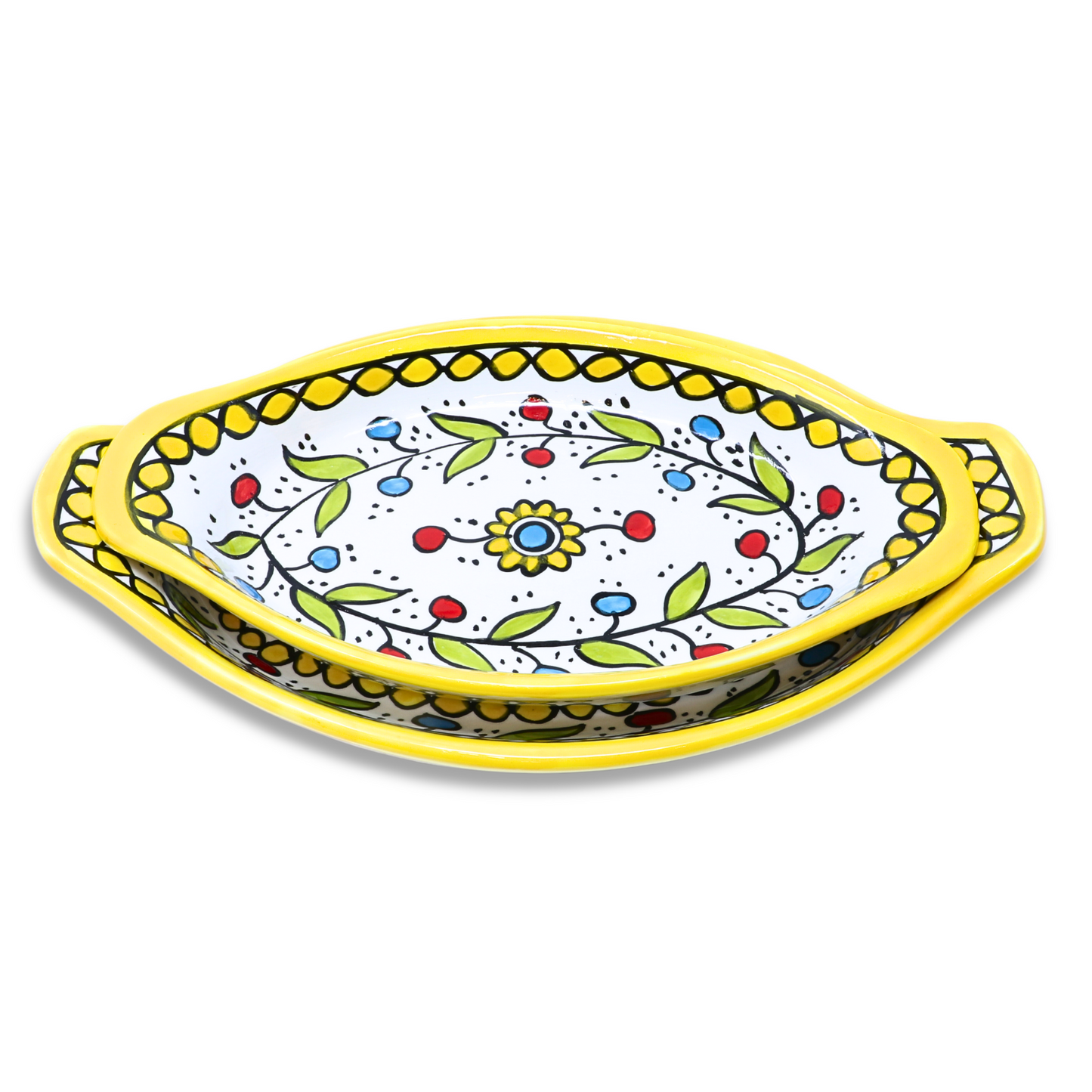 Handmade Ceramic Serving Platter with Handle, Oval, 26x14 cm