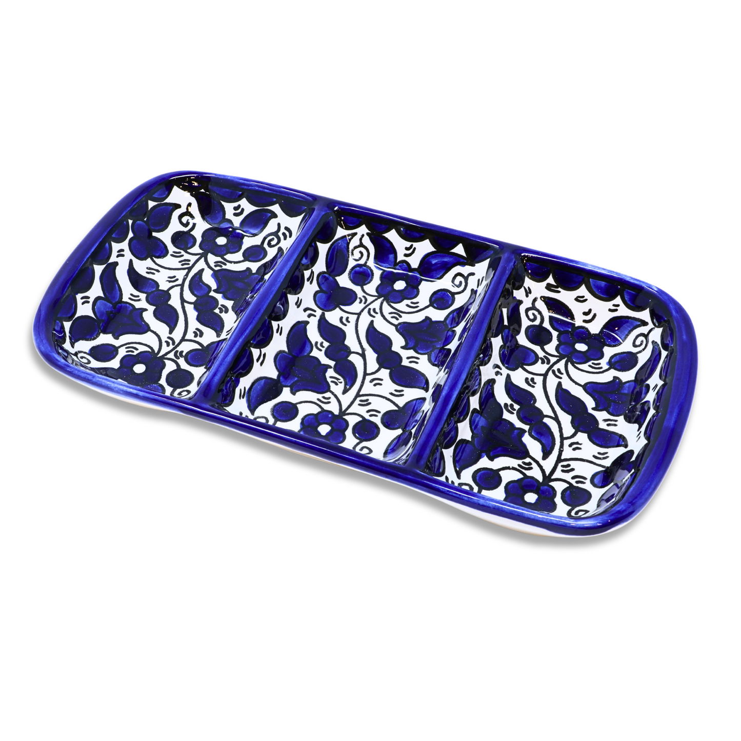 Handmade Ceramic Three-Section Appetizer Plate 26x13 cm