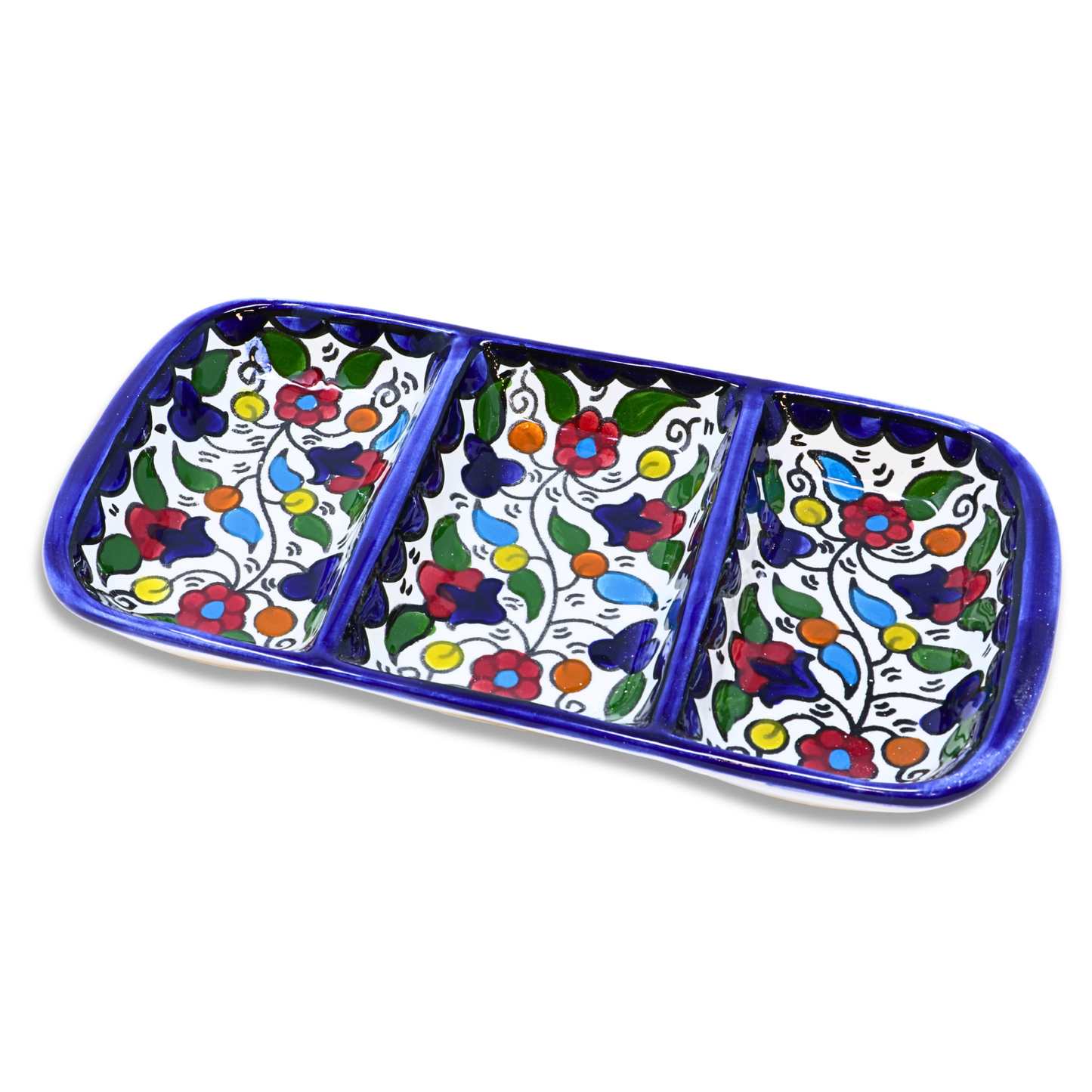 Handmade Ceramic Three-Section Appetizer Plate 26x13 cm