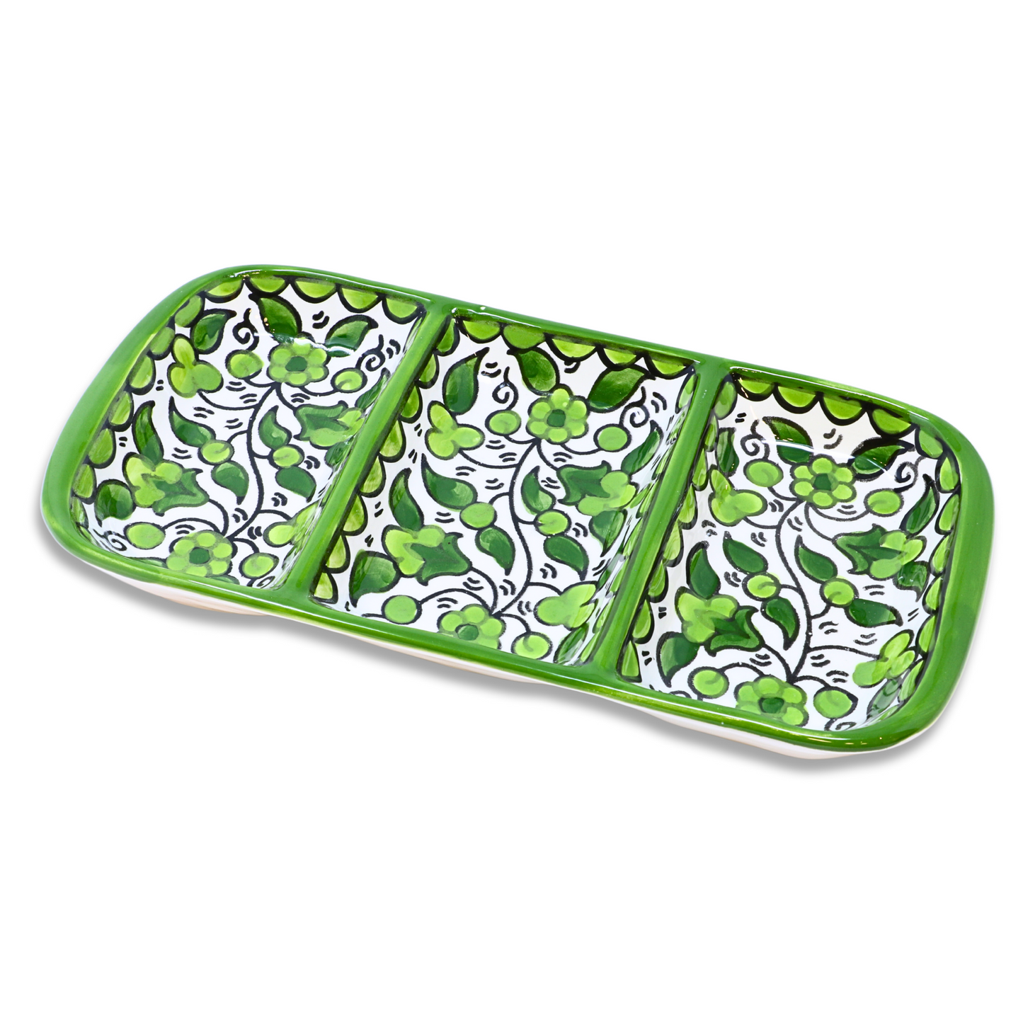Handmade Ceramic Three-Section Appetizer Plate 26x13 cm