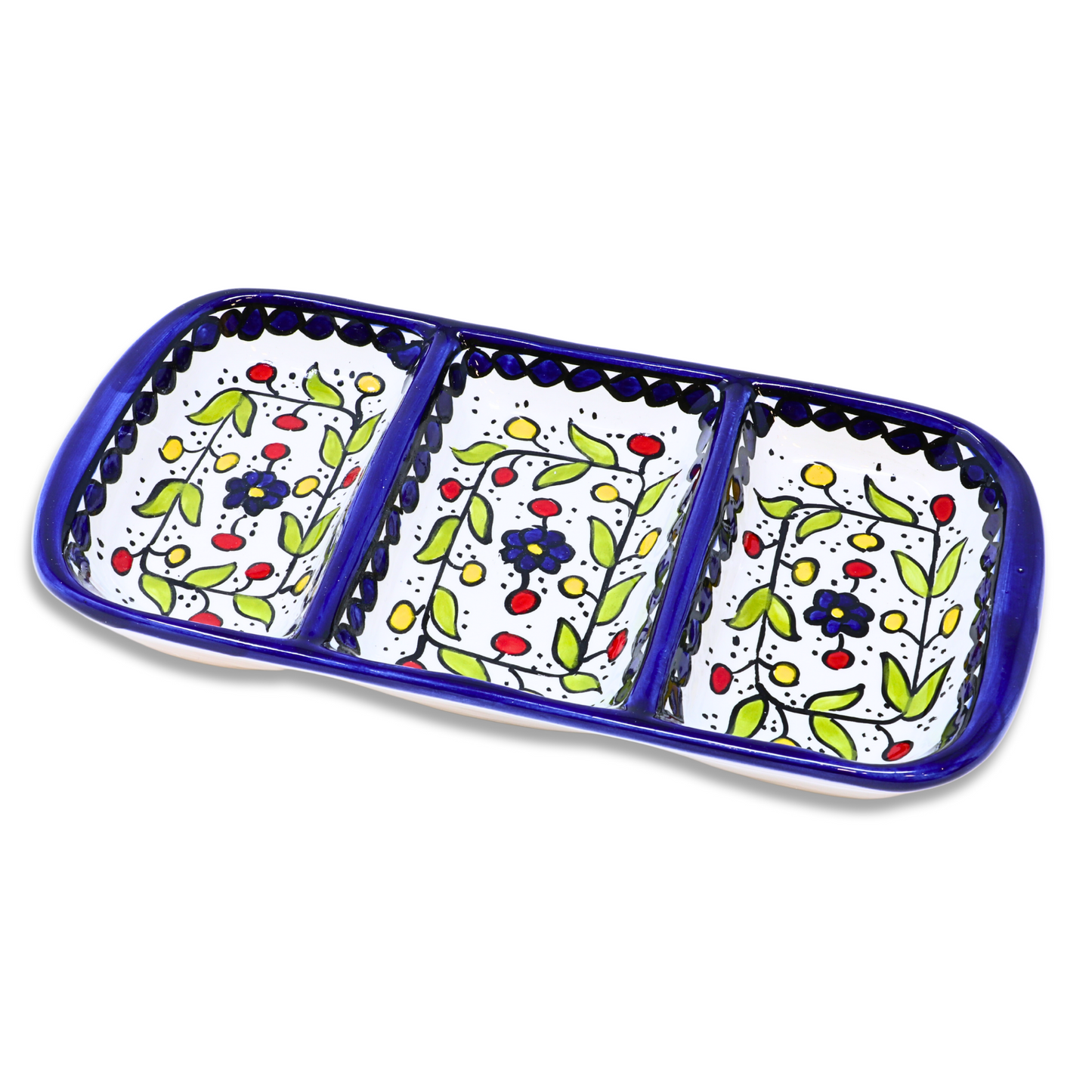Handmade Ceramic Three-Section Appetizer Plate 26x13 cm