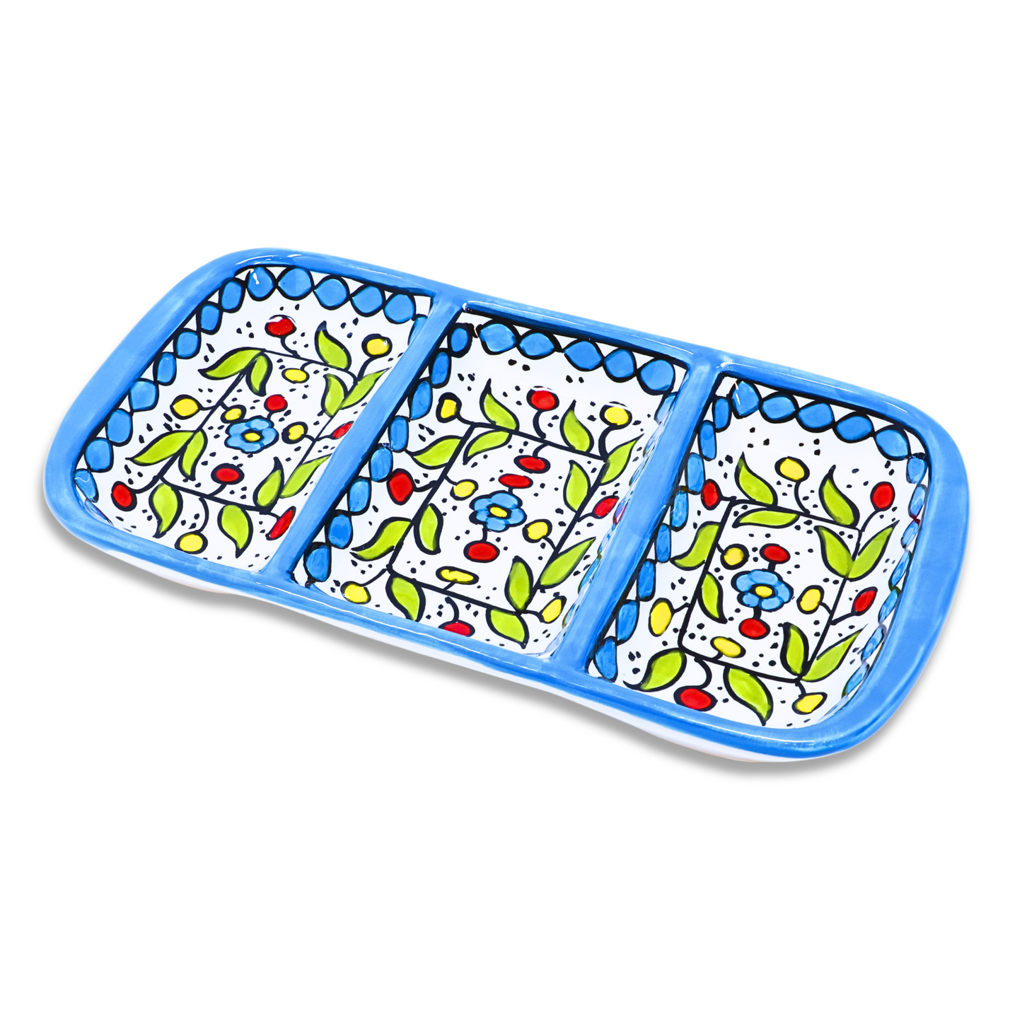 Handmade Ceramic Three-Section Appetizer Plate 26x13 cm