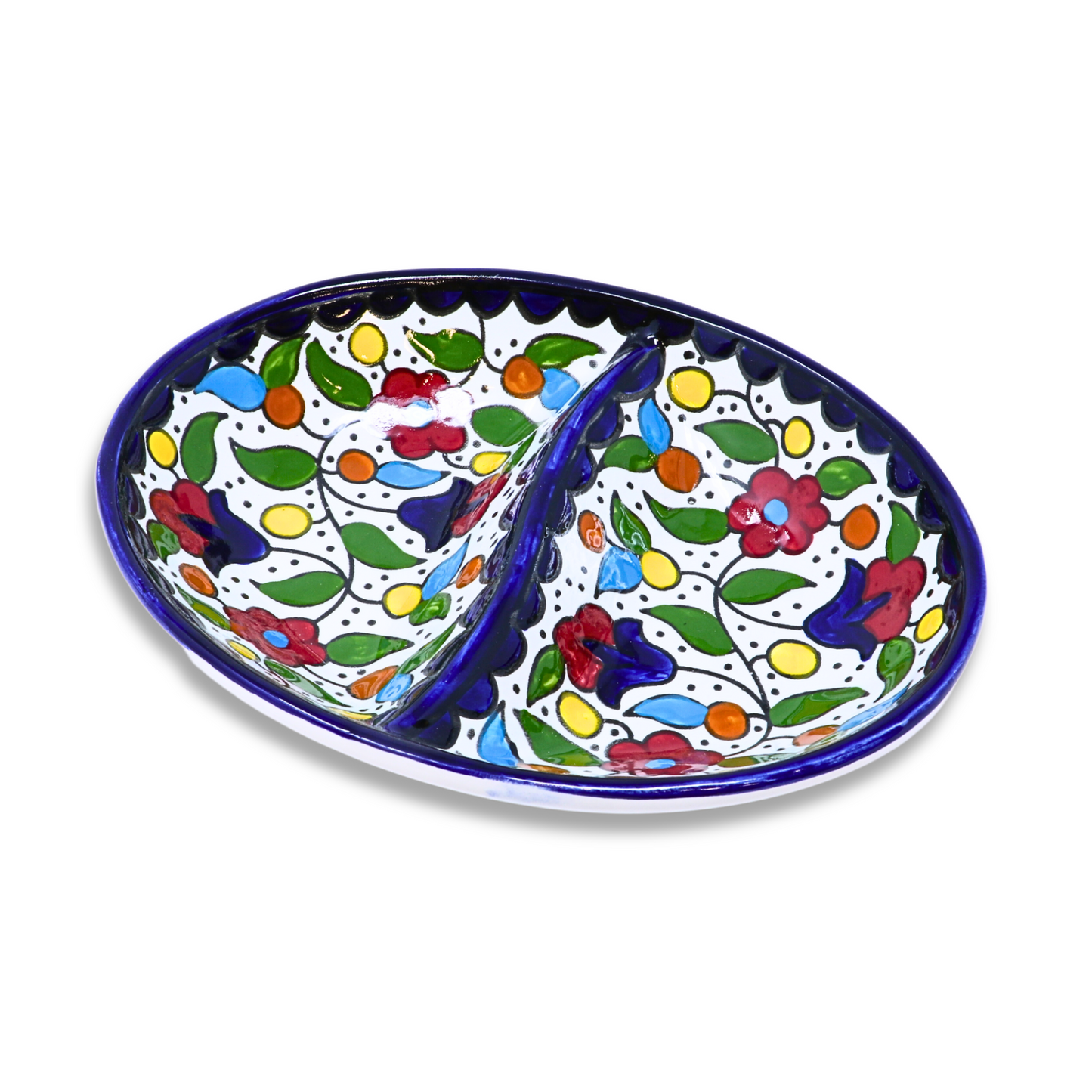 Handmade Ceramic Two-Section Appetizer Plate, Oval, 20x14 cm