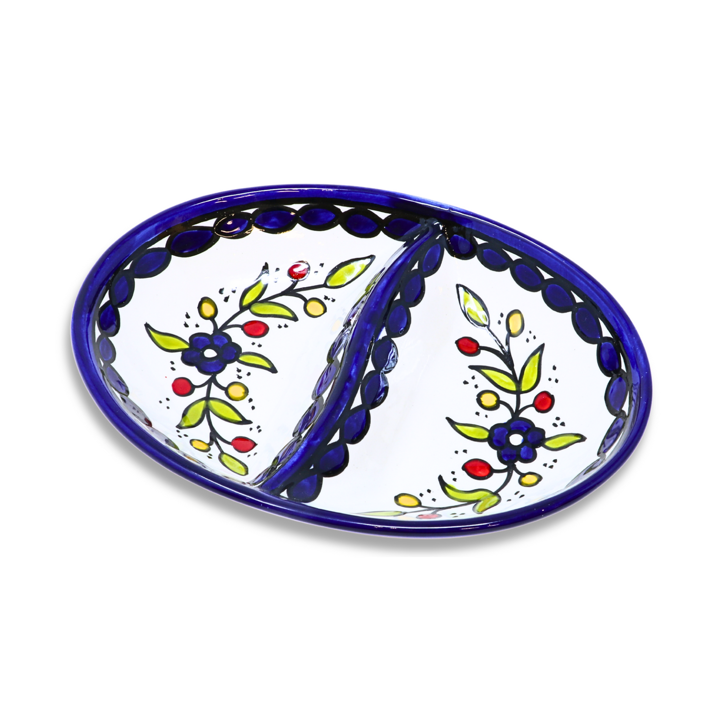 Handmade Ceramic Two-Section Appetizer Plate, Oval, 20x14 cm
