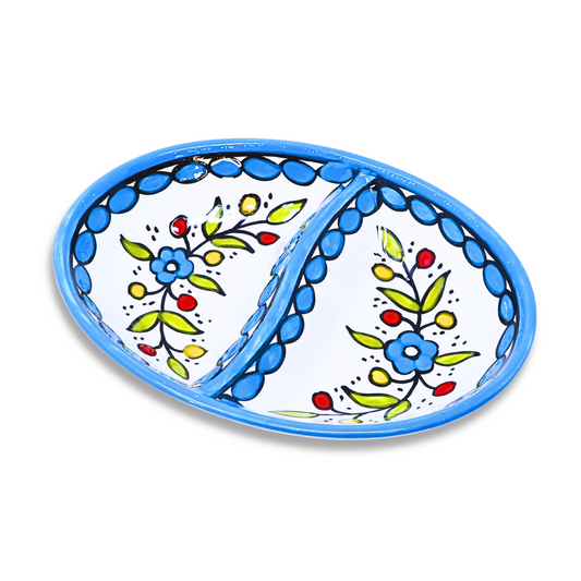 Handmade Ceramic Two-Section Appetizer Plate, Oval, 20x14 cm