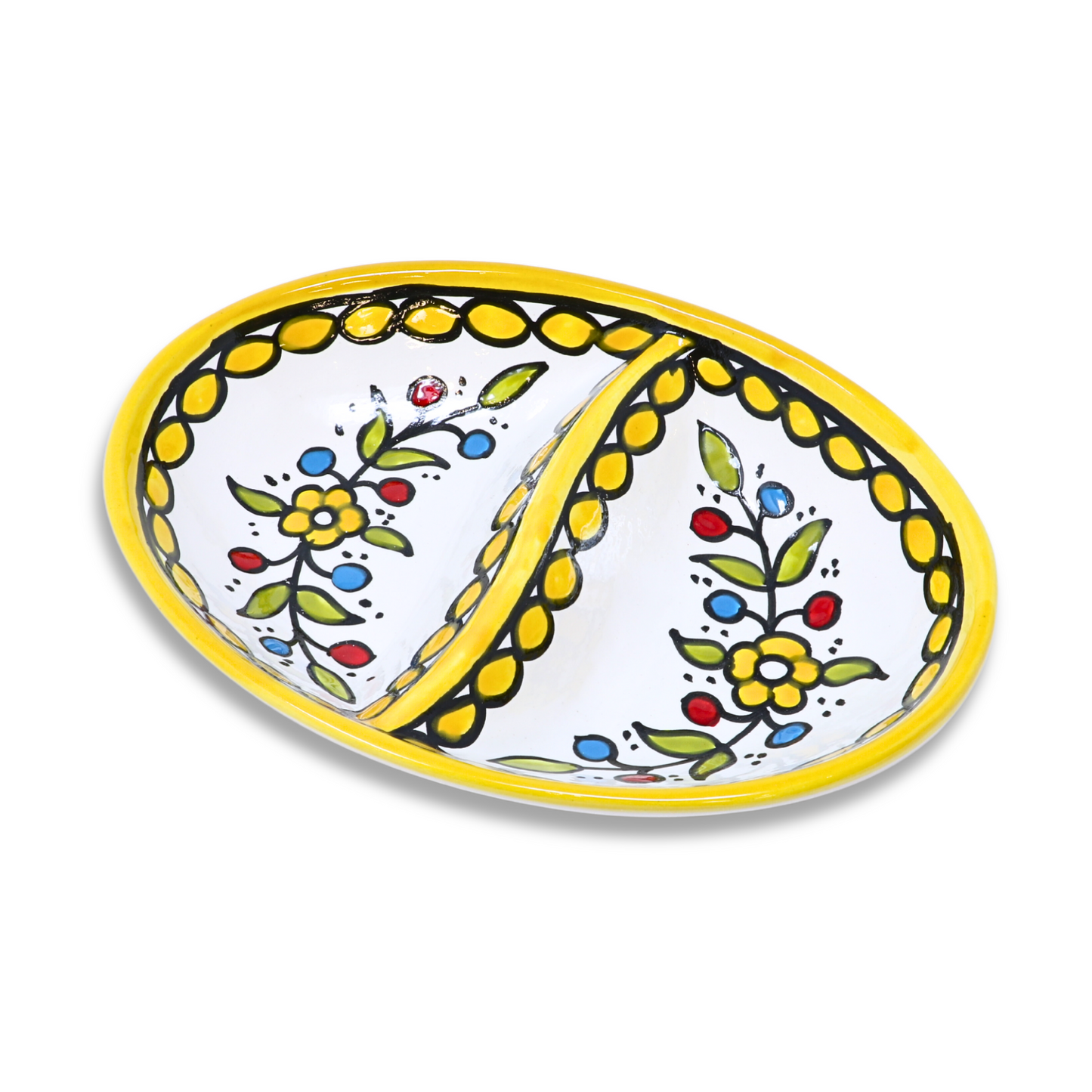 Handmade Ceramic Two-Section Appetizer Plate, Oval, 20x14 cm