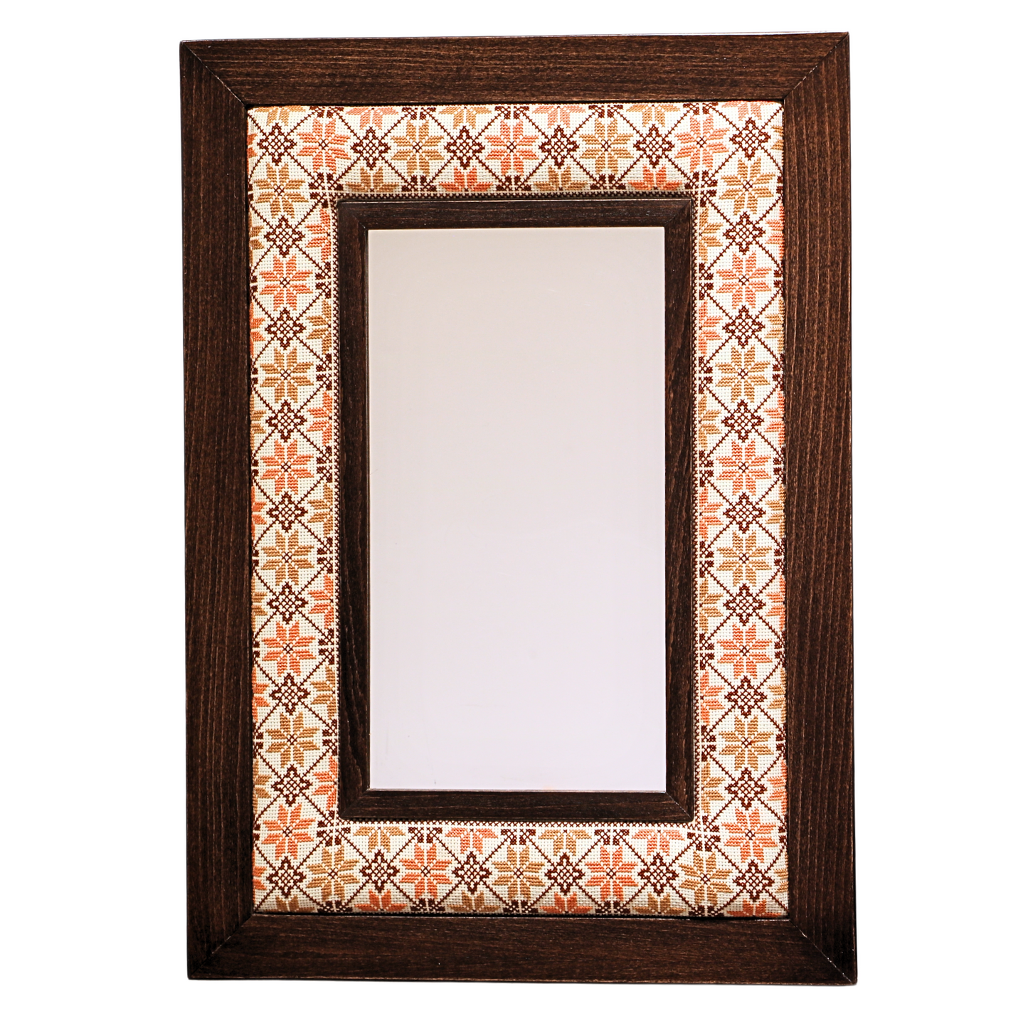 Elegance in Stitches: Hand-Embroidered Wooden Framed Mirror (60x45 cm)
