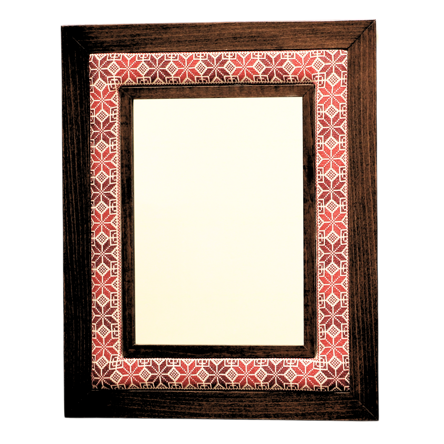 Elegance in Stitches: Hand-Embroidered Wooden Framed Mirror (60x45 cm)