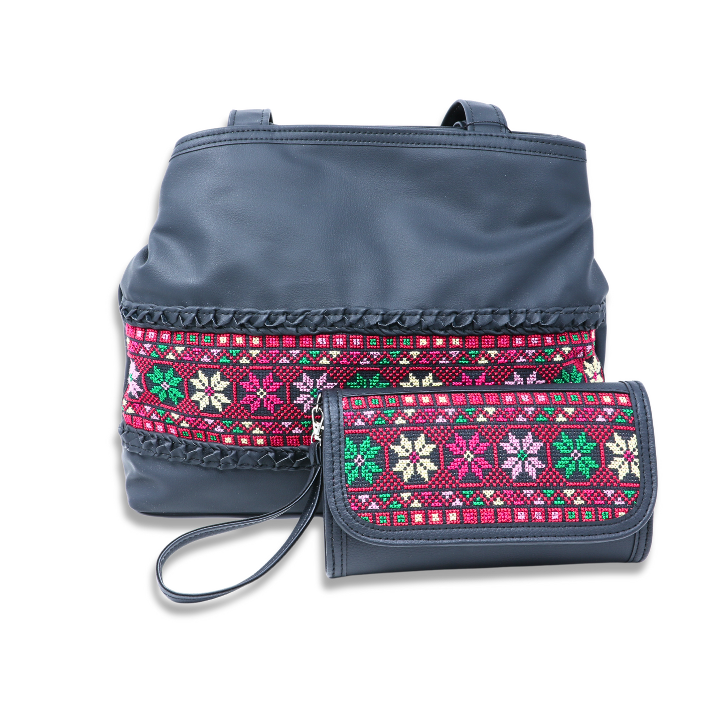 Artistry in Stitches: Hand-Embroidered Leather Wallet with Ample Card Holders (20x12 cm)