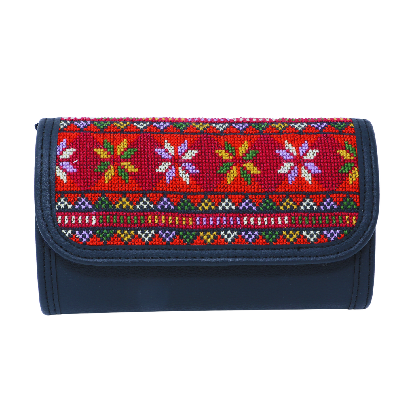 Elegant Hand-Embroidered Leather Wallet with Strap (20x12 cm)