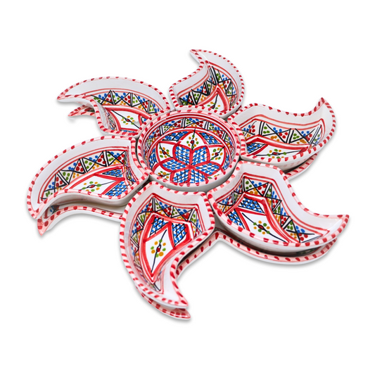 Handmade Ceramic 8 Piece Sun-Shaped Appetizer and Condiment Platter, 34 cm
