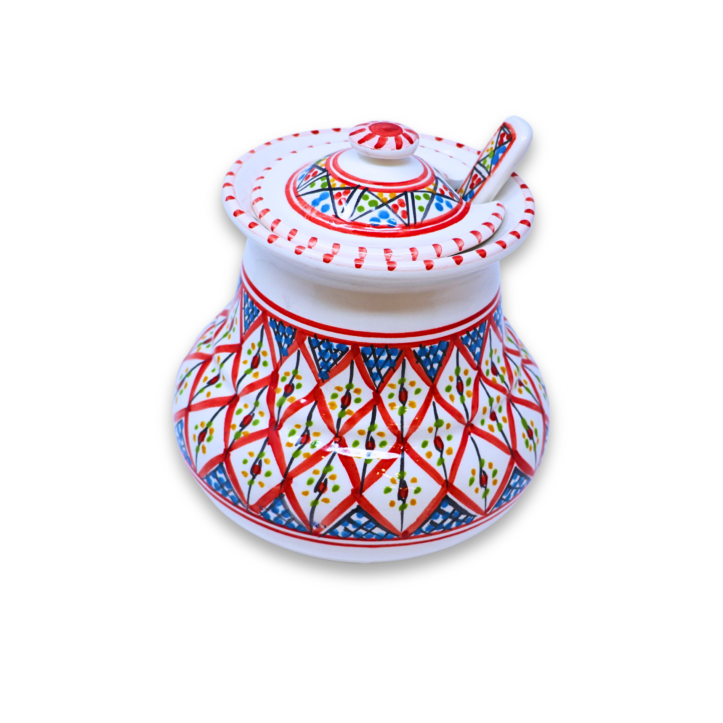 Handmade Ceramic Pot with Spoon, 17 cm