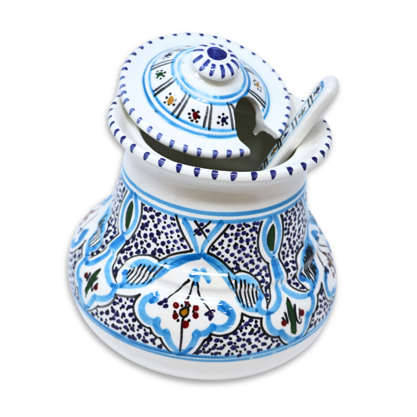 Handmade Ceramic Pot with Spoon, 17 cm