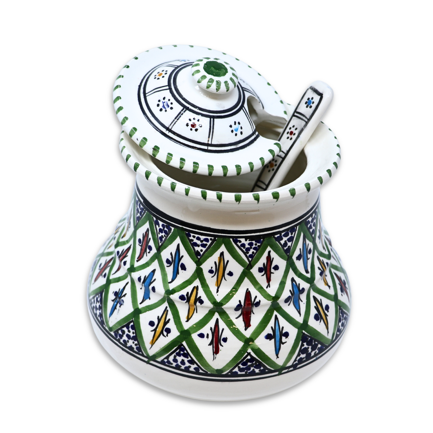 Handmade Ceramic Pot with Spoon, 17 cm