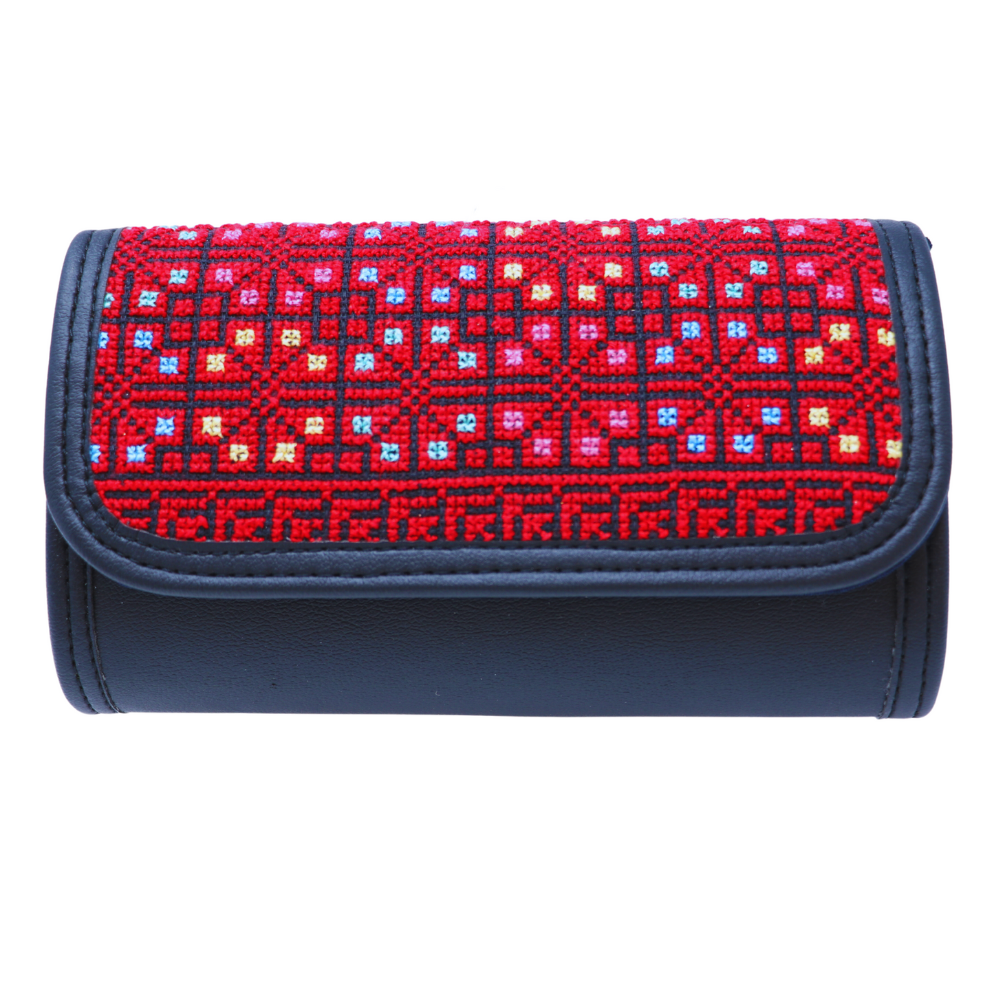 Elegant Hand-Embroidered Leather Wallet with Strap (20x12 cm)