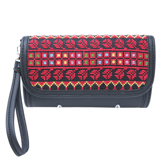 Artistry in Stitches: Hand-Embroidered Leather Wallet with Ample Card Holders (20x12 cm)