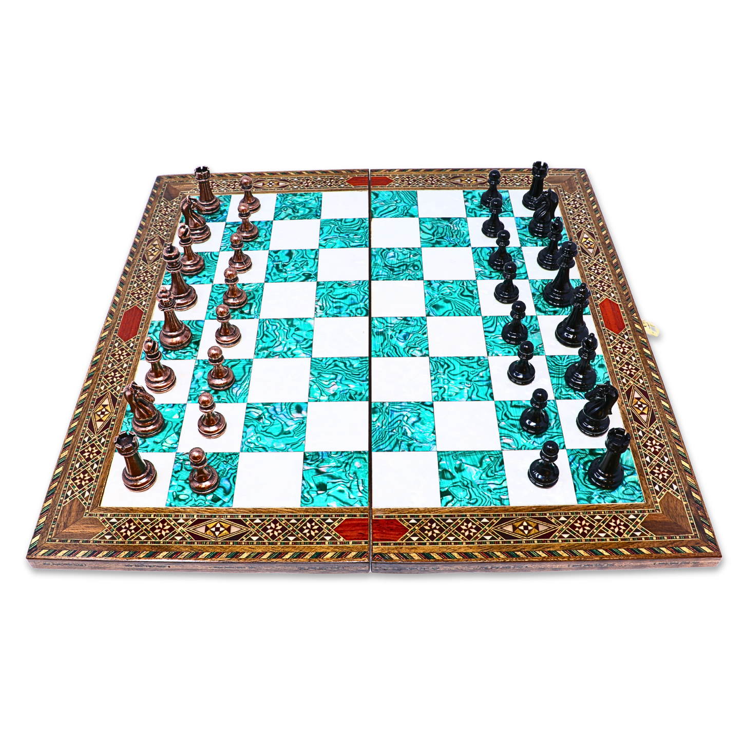 Handmade Wooden Mosaic Chess Board - Folding - X Large - 45 cm