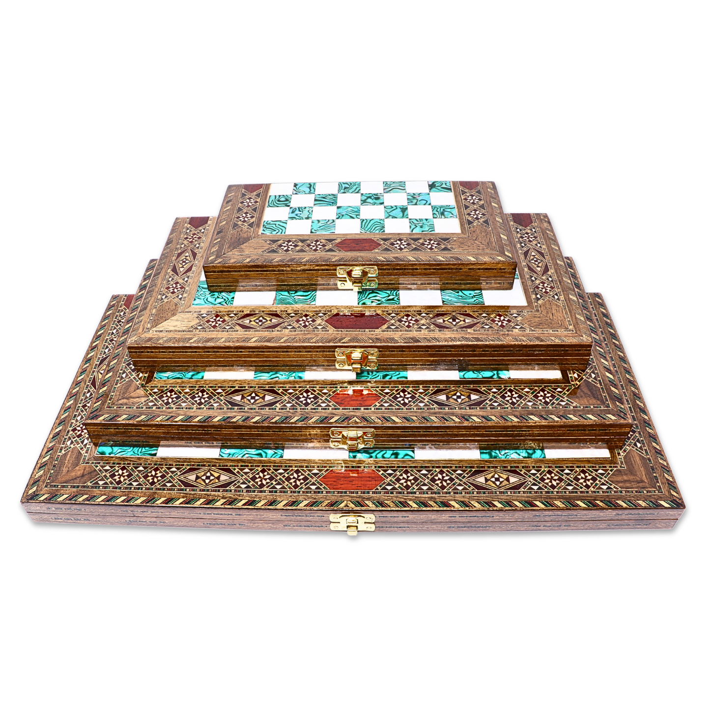 Handmade Wooden Mosaic Chess Board - Folding - Medium - 34 cm
