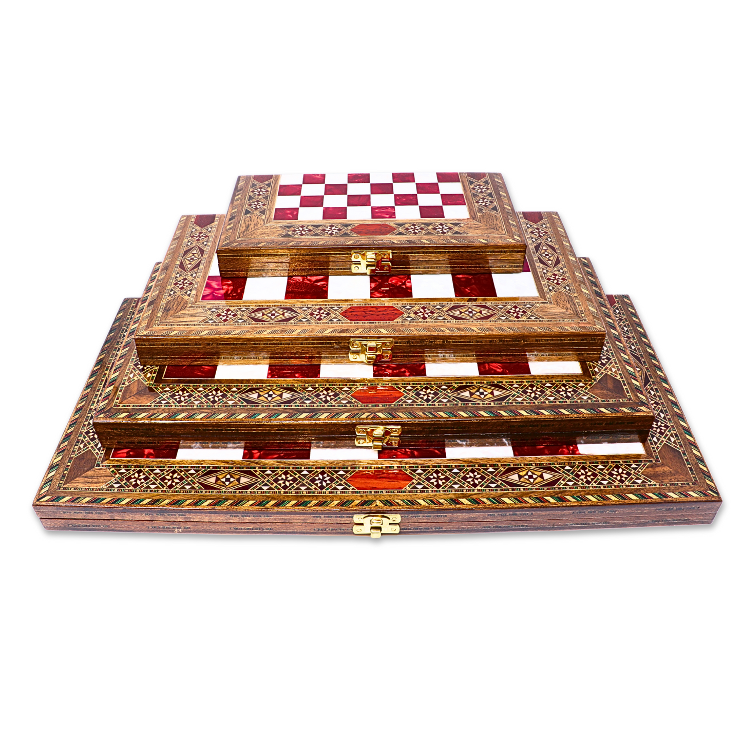 Handmade Wooden Mosaic Chess Board - Folding - Medium - 34 cm