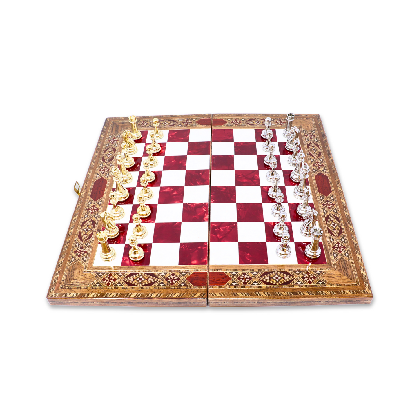 Handmade Wooden Mosaic Chess Board - Folding - Medium - 34 cm