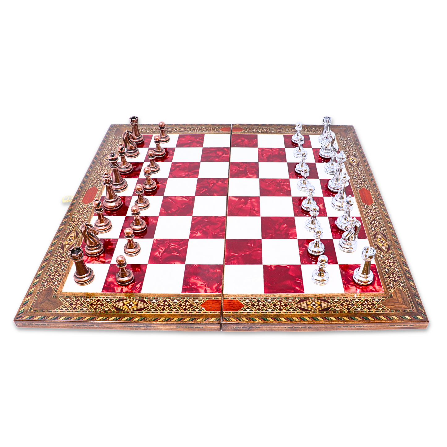 Handmade Mosaic Wood Folded Chess Board - XL - Red, L45W22H3 cm