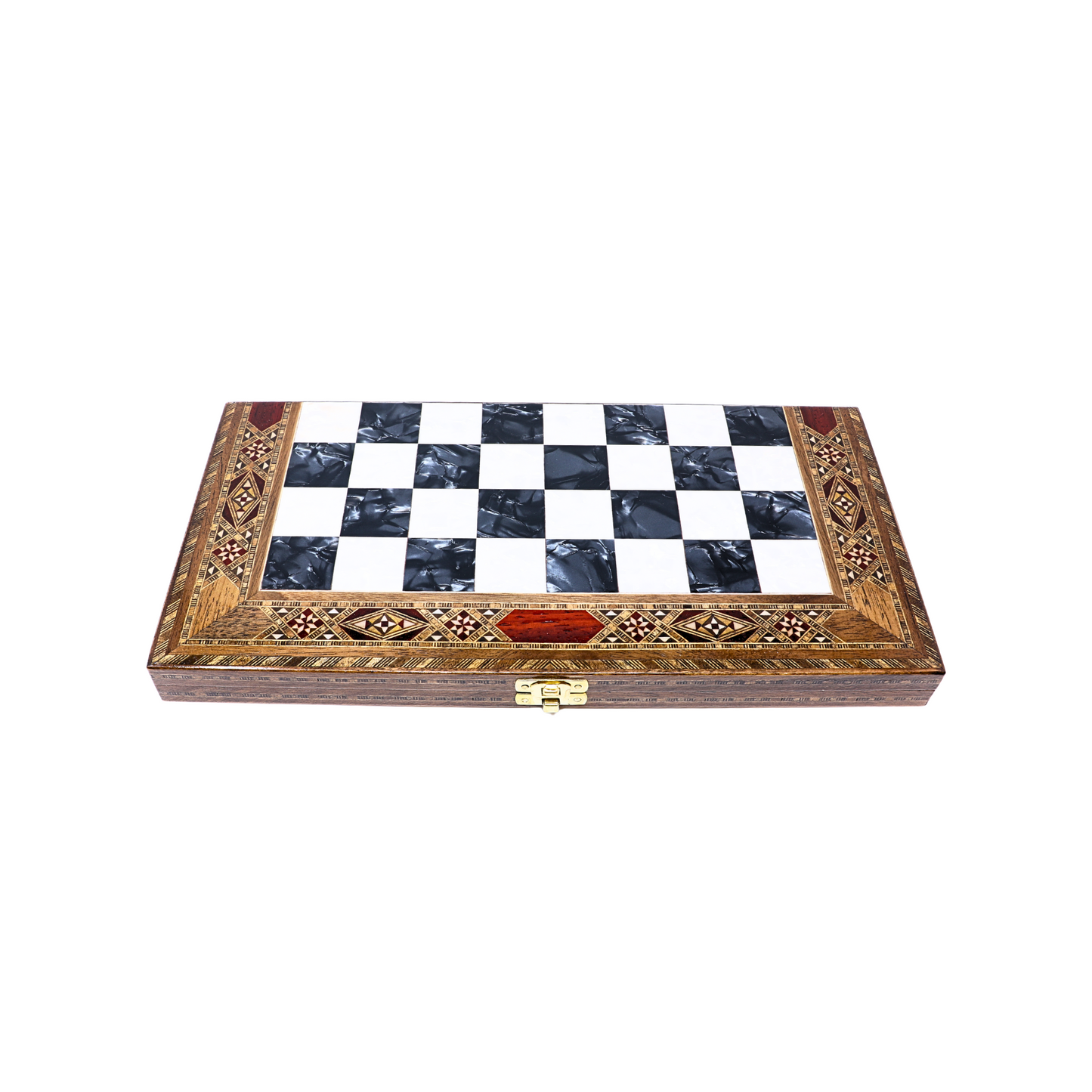 Handmade Wooden Mosaic Chess Board - Folding - Medium - 34 cm