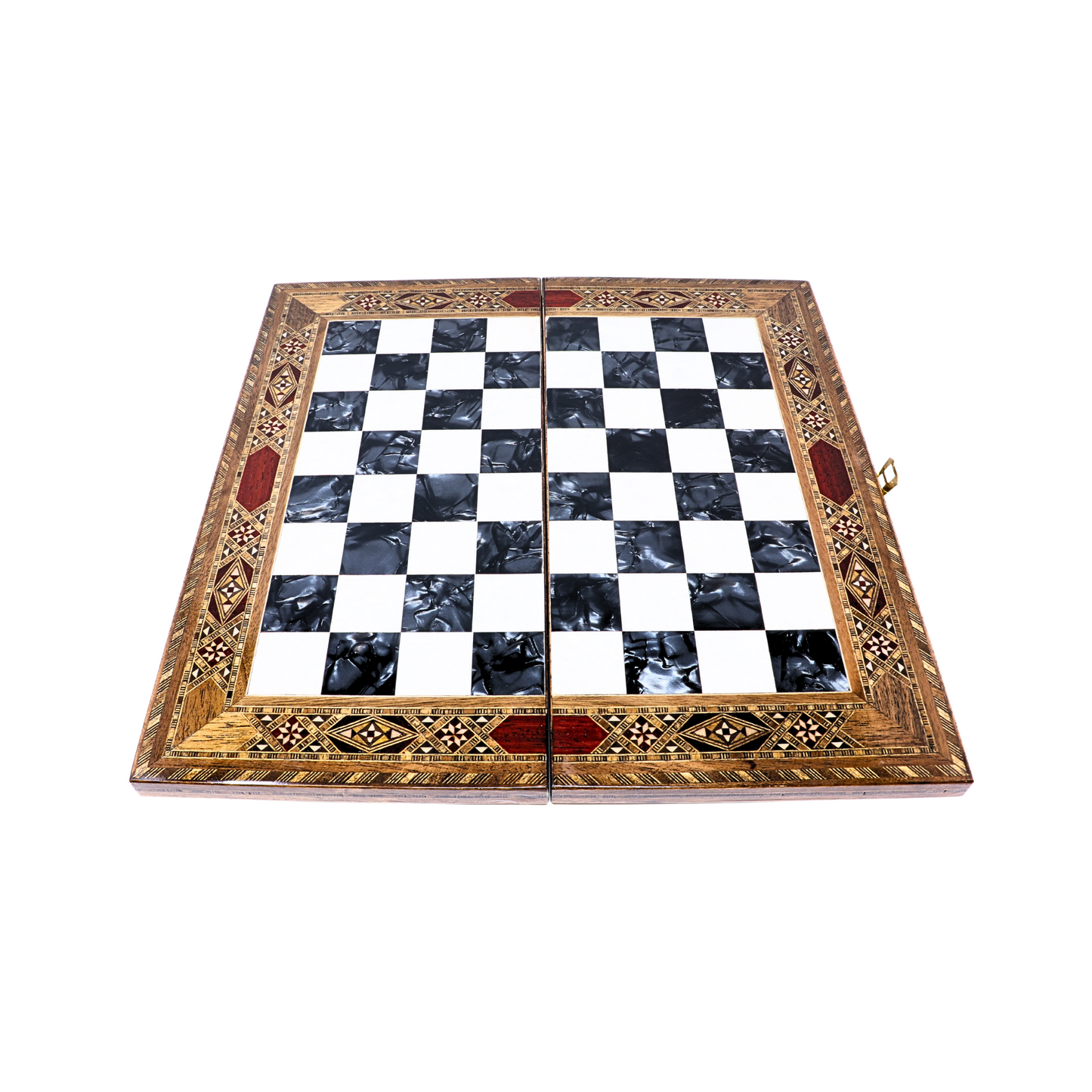Handmade Wooden Mosaic Chess Board - Folding - Medium - 34 cm