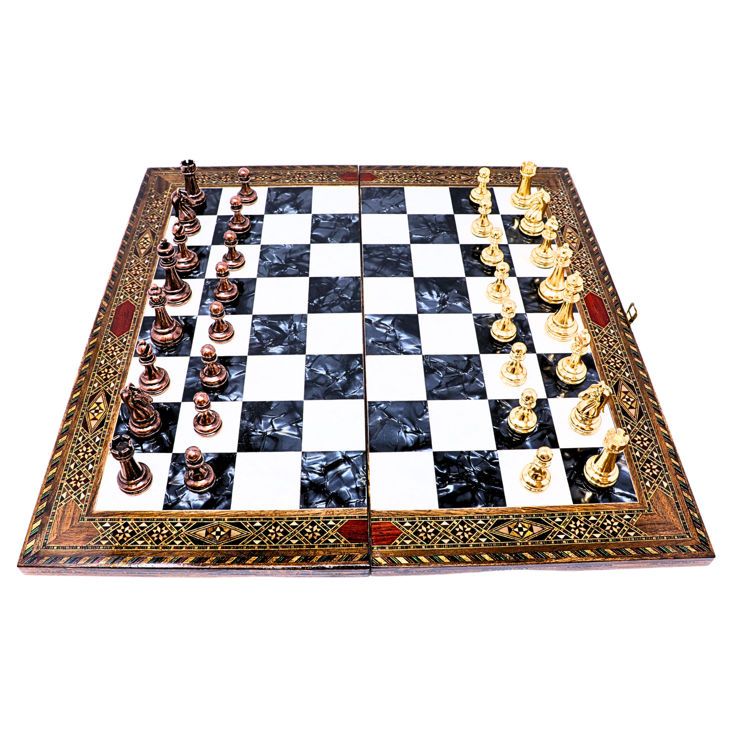 Handmade Wooden Mosaic Chess Board - Folding - X Large - 45 cm