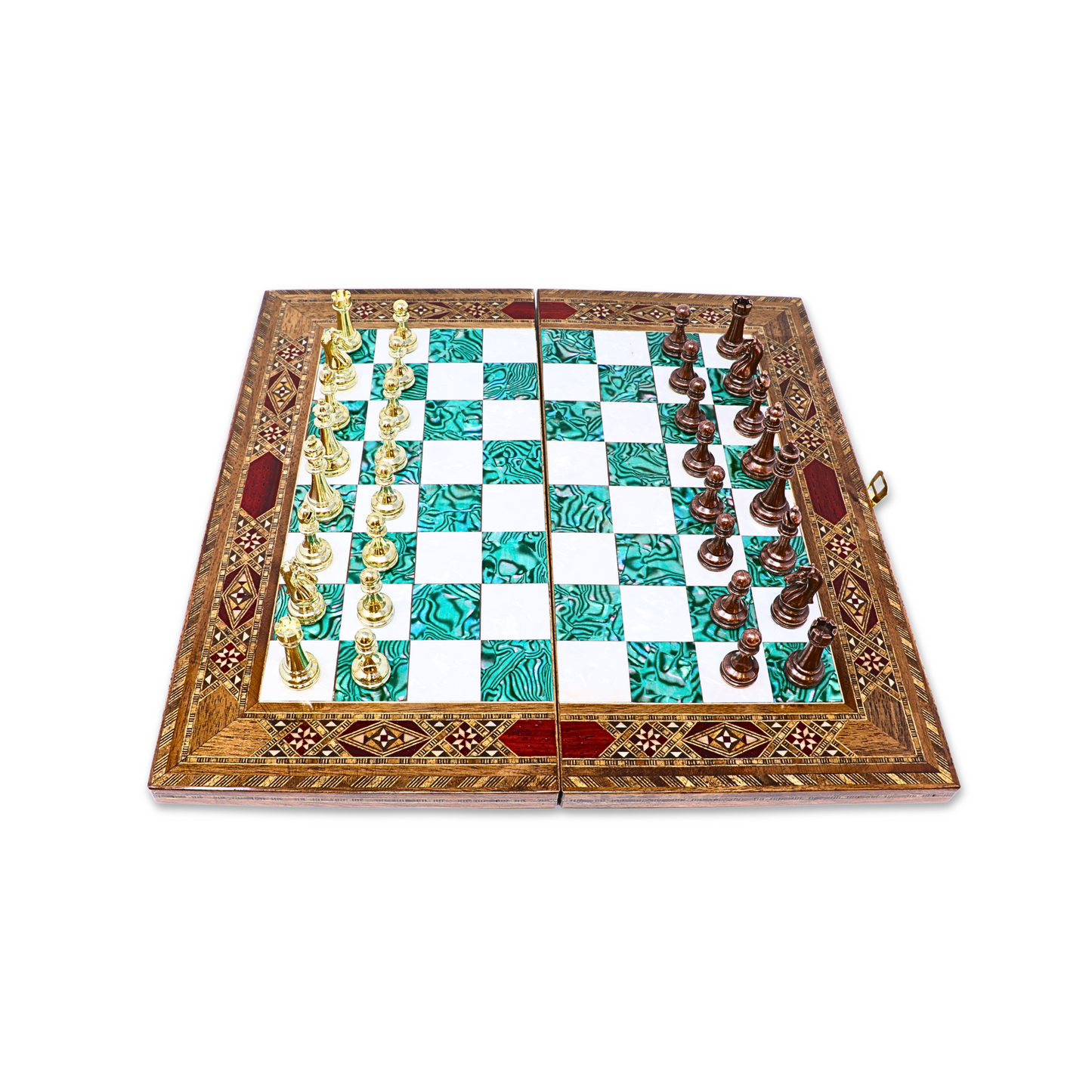 Handmade Wooden Mosaic Chess Board - Folding - Medium - 34 cm